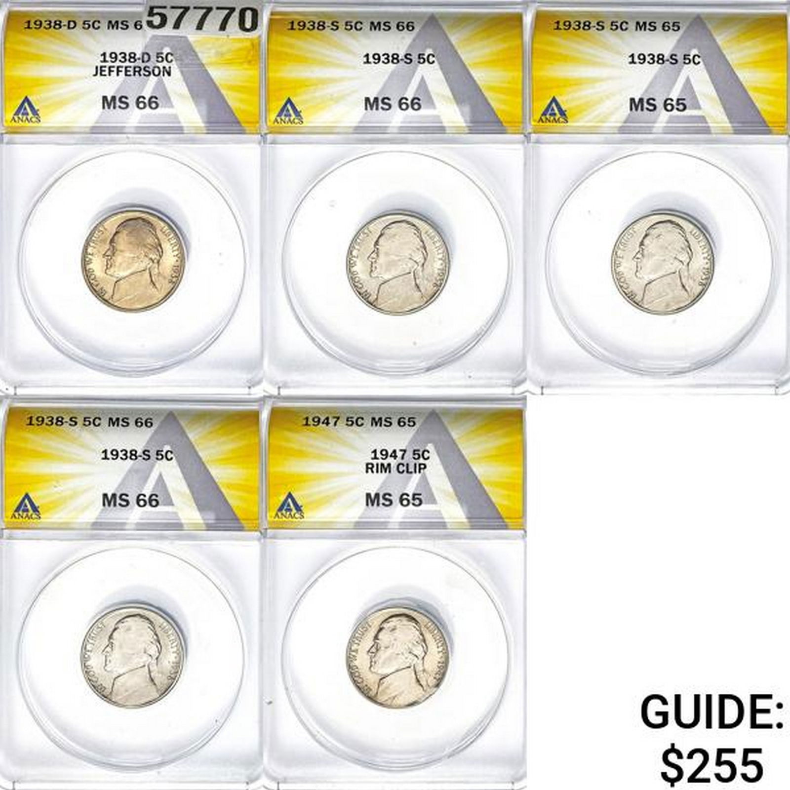 [5]1938-1947 Jefferson Nickel ANACS MS65-66 (1 of 2)