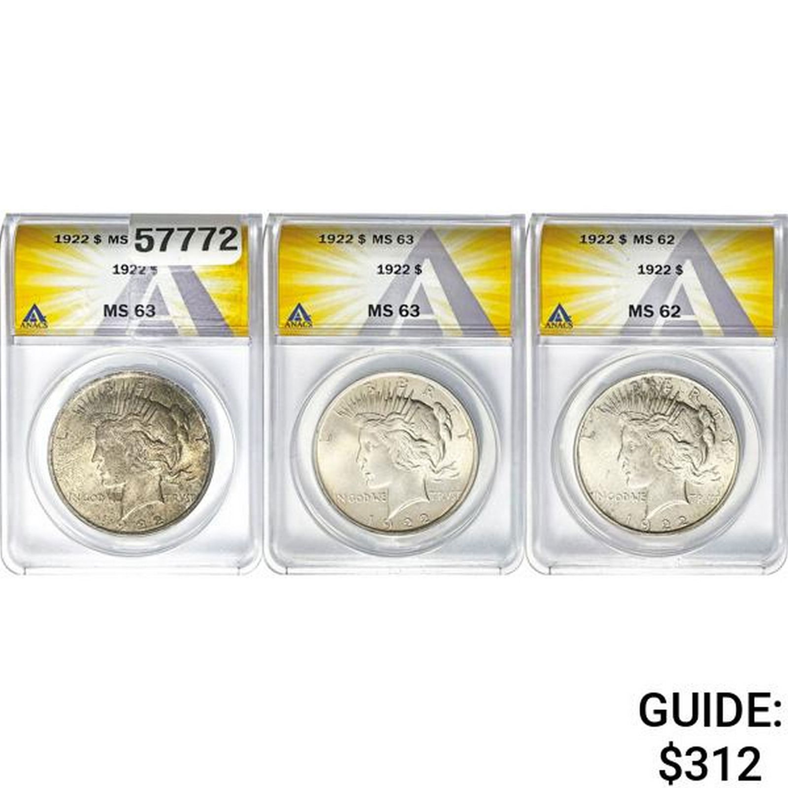 [3]1922 Silver Peace Dollar ANACS MS62-63 (1 of 2)