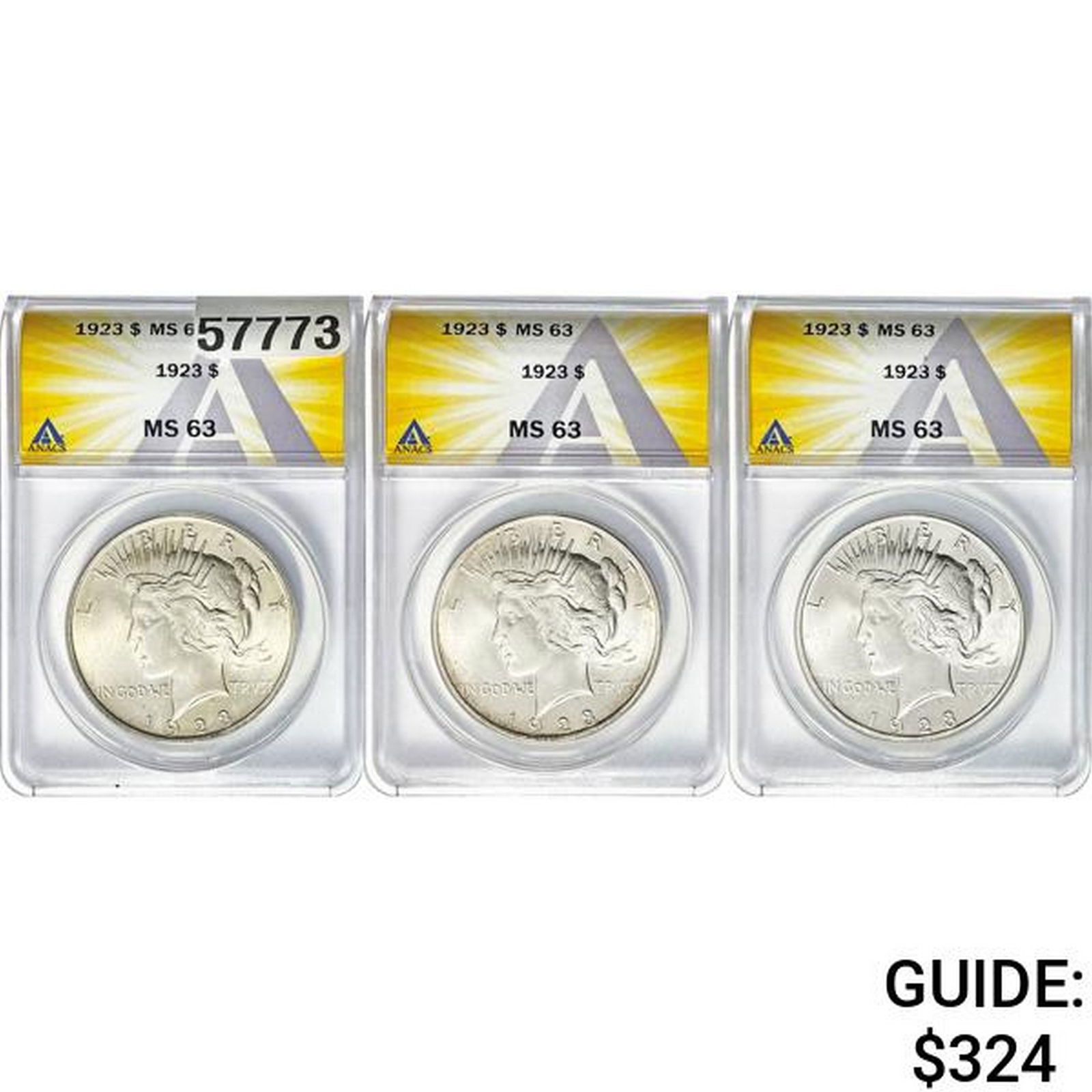 [3]1923 Silver Peace Dollar ANACS MS63 (1 of 2)