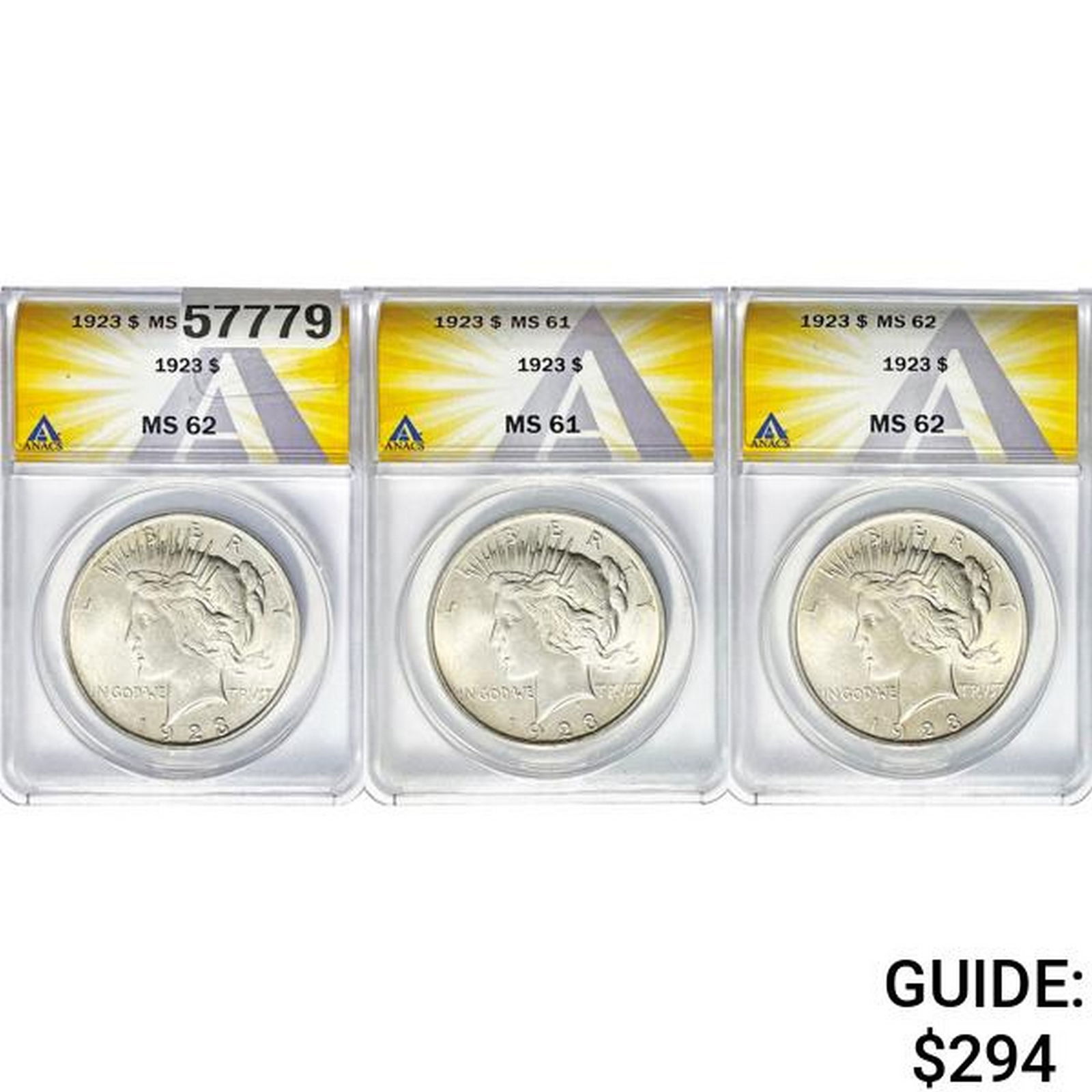 [3]1923 Silver Peace Dollar ANACS MS61-62 (1 of 2)