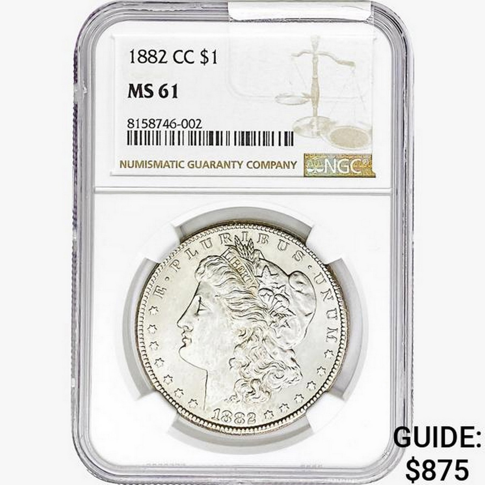 1882-CC Morgan Silver Dollar NGC MS61: 1882-CC Morgan Silver Dollar NGC MS61