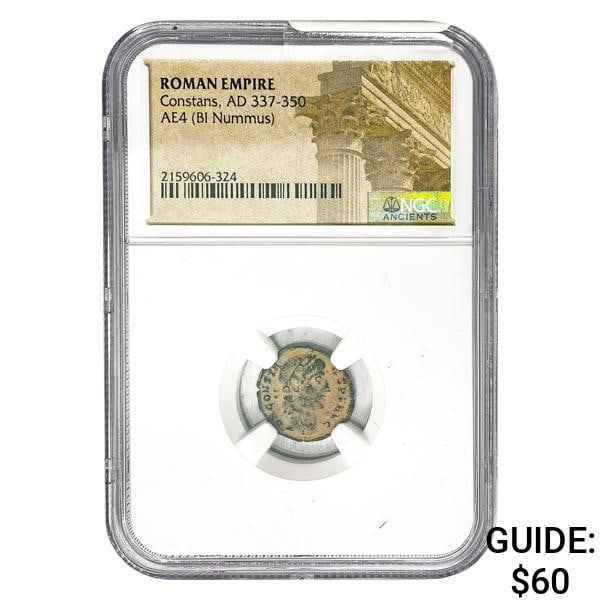 Roman Constans, AD 337-350 AE4 BI Nummus NGC: Roman Constans, AD 337-350 AE4 BI Nummus NGC