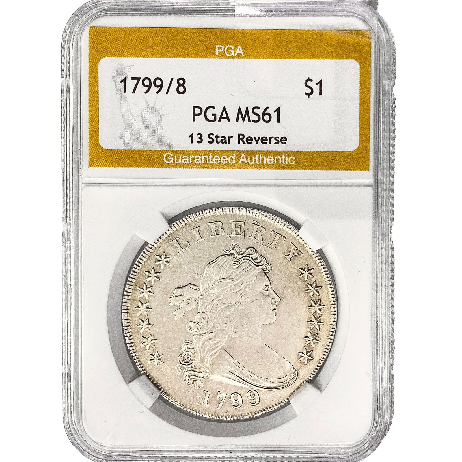 1799/8 13 Stars Draped Bust Dollar PGA MS61 (1 of 2)