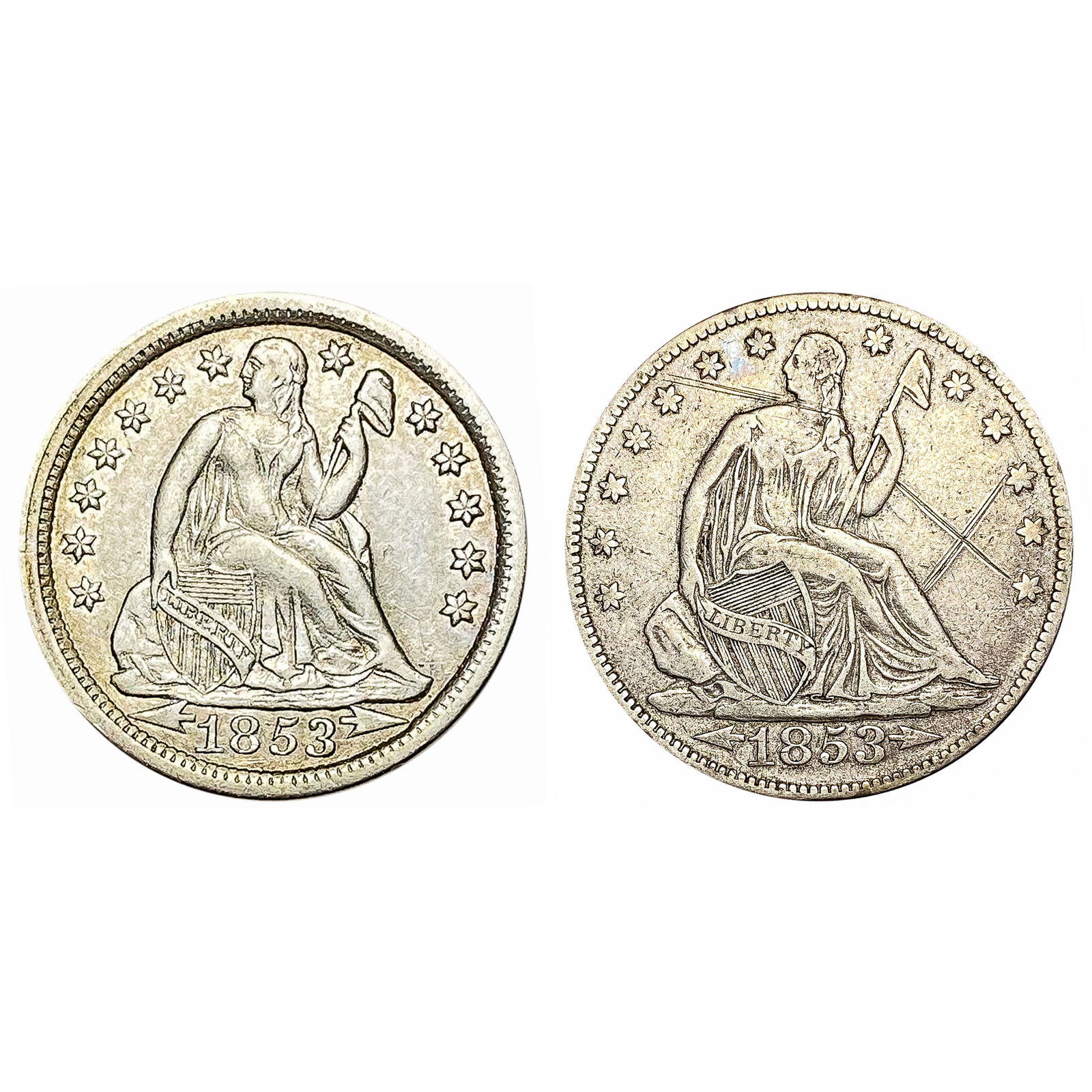 1853 Arrows Seated Liberty Dime and Half Dollar Lot [2 Coins] HIGH GRADE (1 of 5)