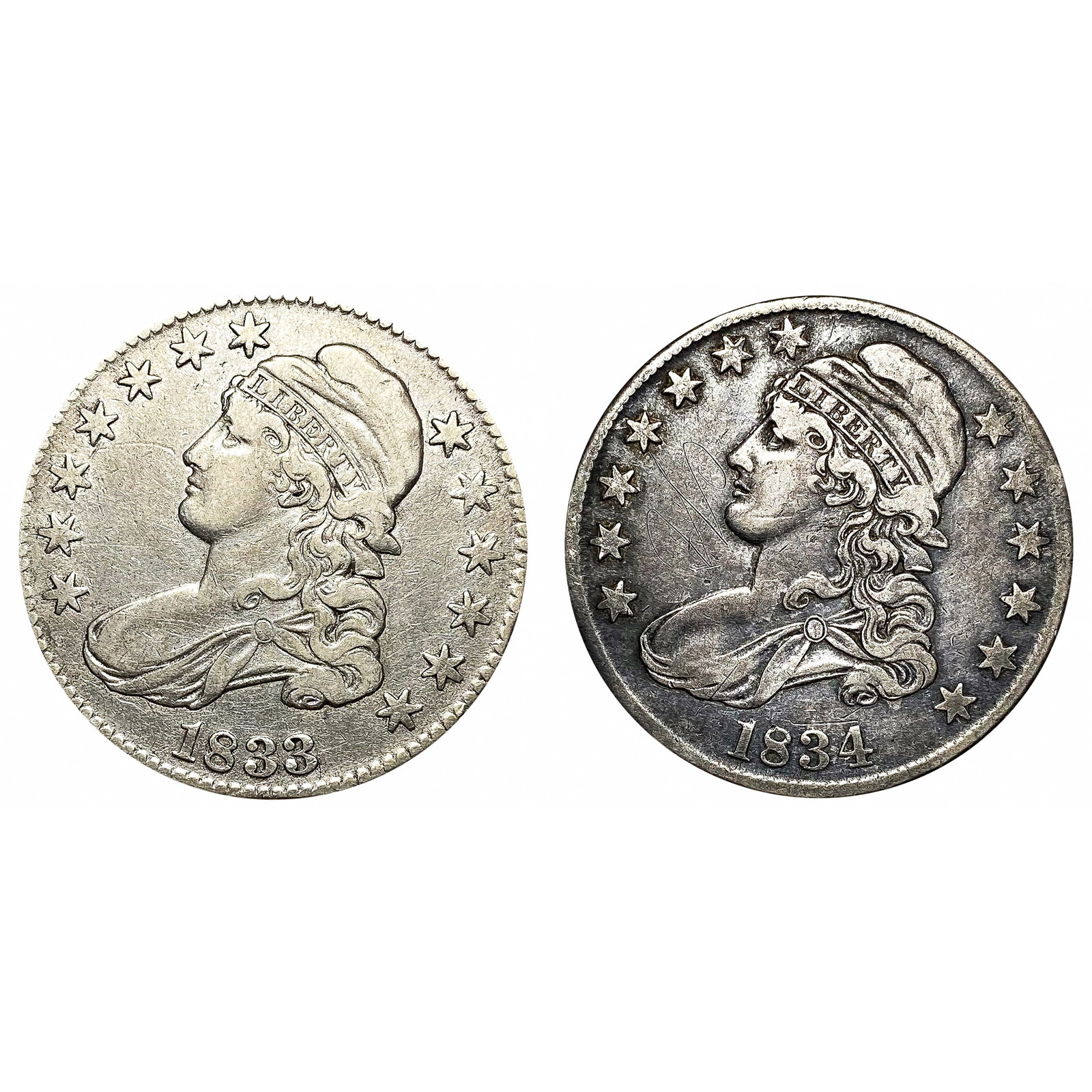 1833-1834 Capped Bust Half Dollar Lot [2 Coins] VF (1 of 5)