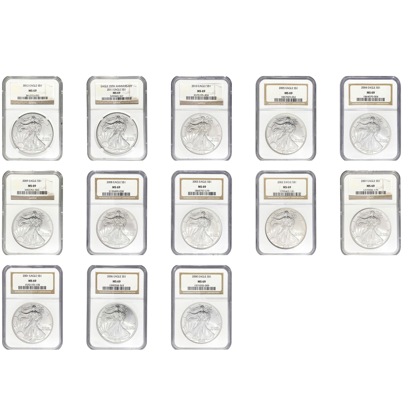 2000-2012 American SIlver Eagle Set [13 Coins] NGC MS69 (1 of 7)