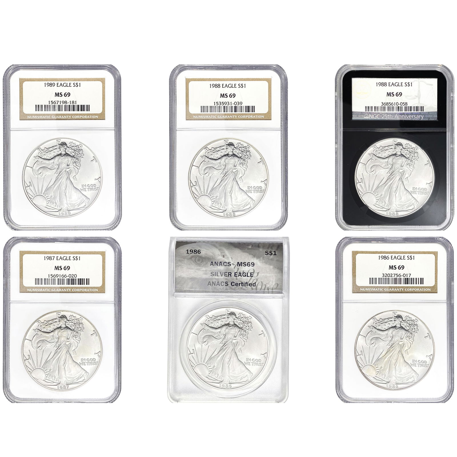 1986-1989 American Silver Eagle Set [6 Coins] NGC/ANACS MS69 (1 of 13)