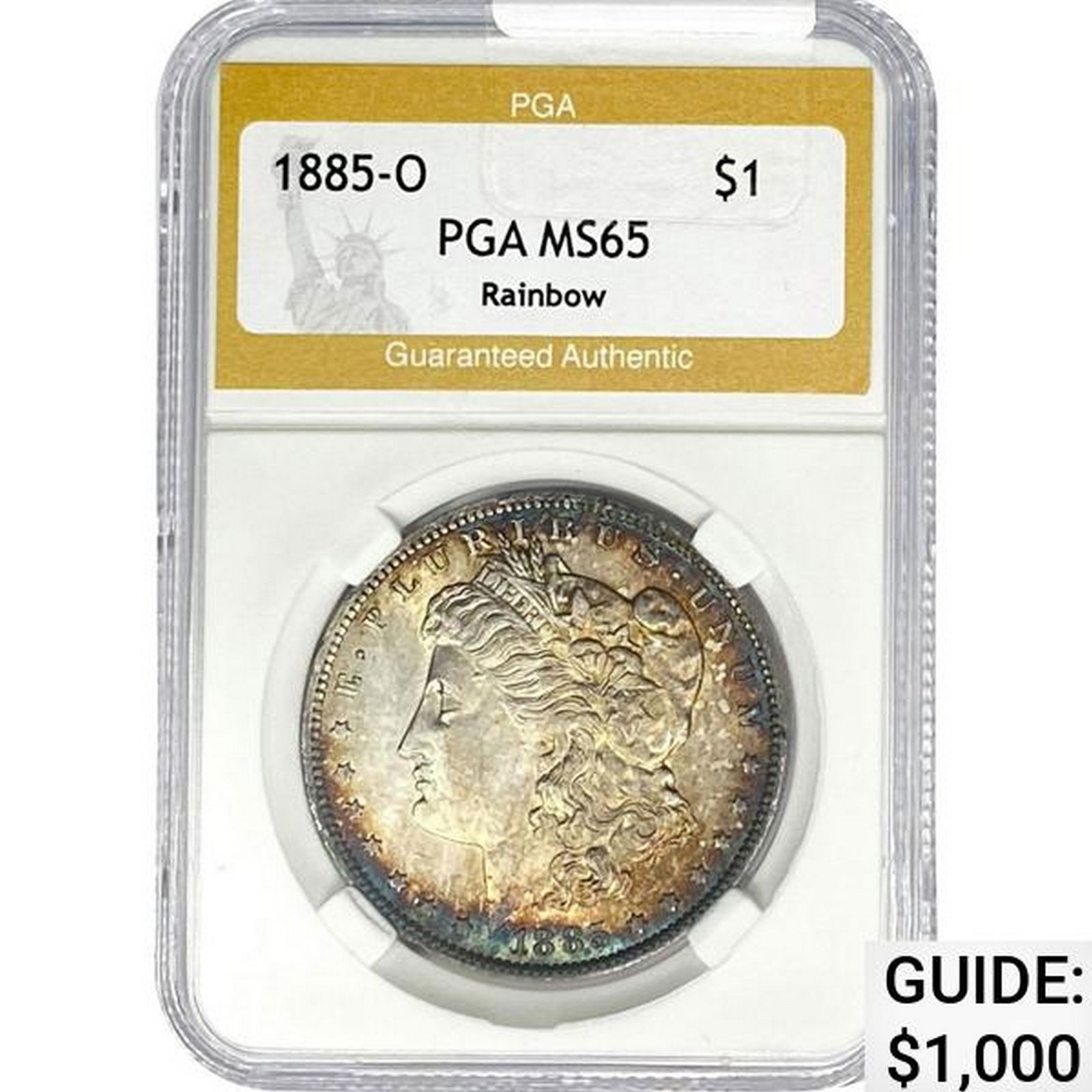 1885-O Morgan Silver Dollar PGA MS65 Rainbow (1 of 2)