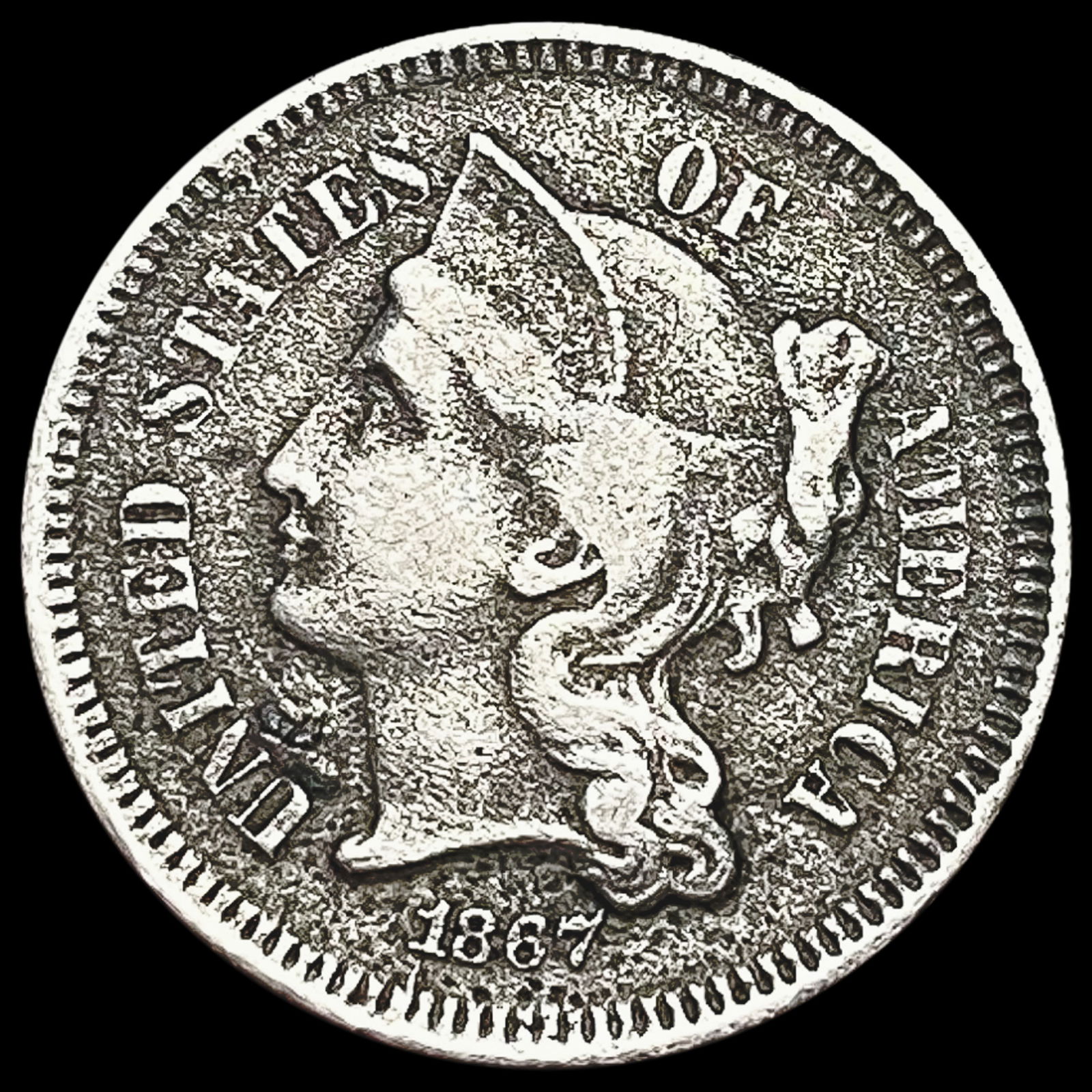 1867 Three-Cent Nickel LIGHTLY CIRCULATED (1 of 2)