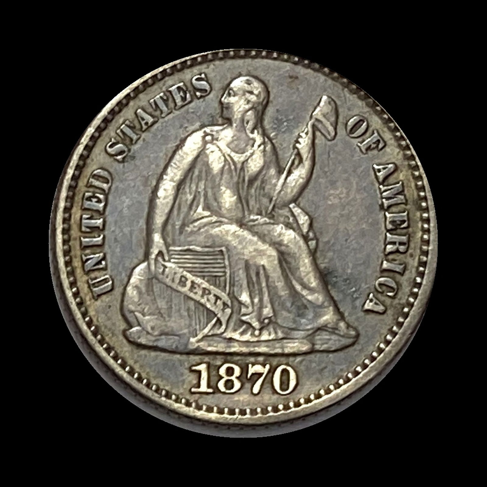 CLOSELY UNCIRCULATED 1870 Seated Liberty Silver Half Dime (1 of 2)
