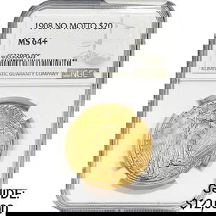 1908 $20 Gold Double Eagle NGC MS64+: 1908 $20 Gold Double Eagle NGC MS64+