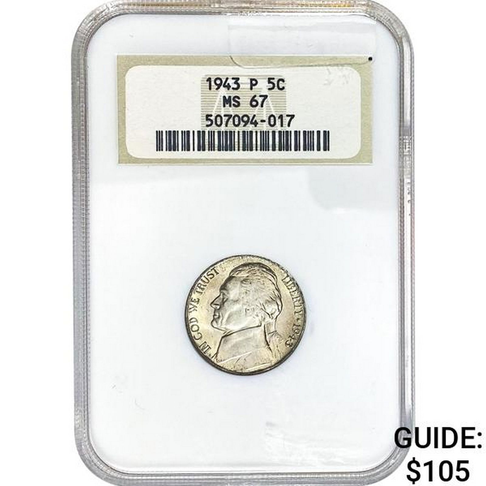 1943-P Jefferson Nickel MS67: 1943-P Jefferson Nickel MS67