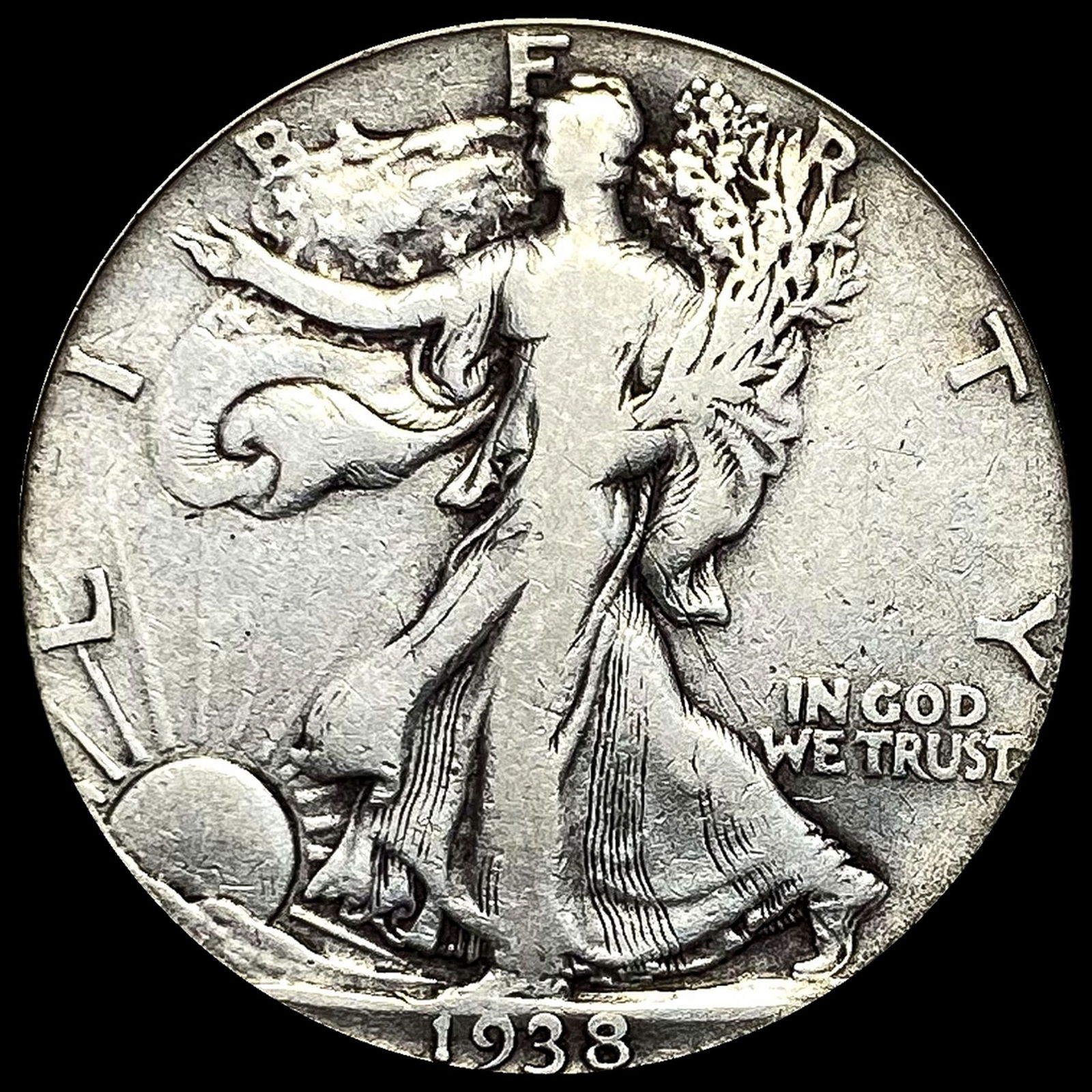LIGHTLY CIRCULATED 1938-D Silver Walking Liberty Half Dollar (1 of 2)
