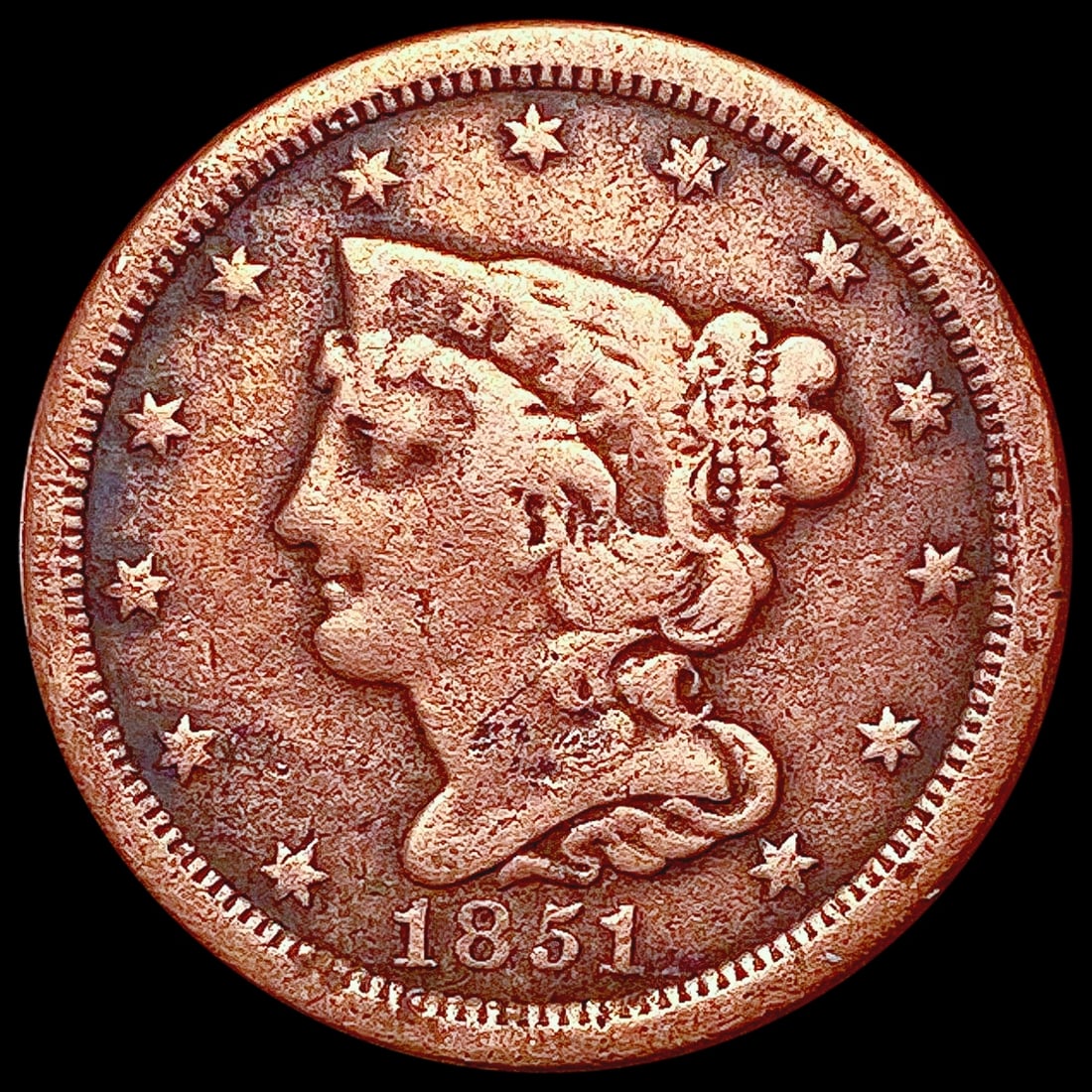 1851 Braided Hair Half Cent NICELY CIRCULATED (1 of 2)