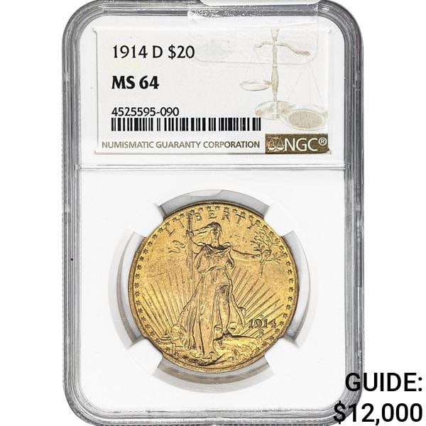 1914-D $20 Gold Double Eagle NGC MS64 (1 of 2)