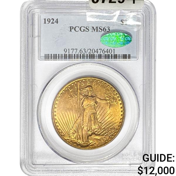 1924 CAC $20 Gold Double Eagle PCGS MS63 (1 of 2)