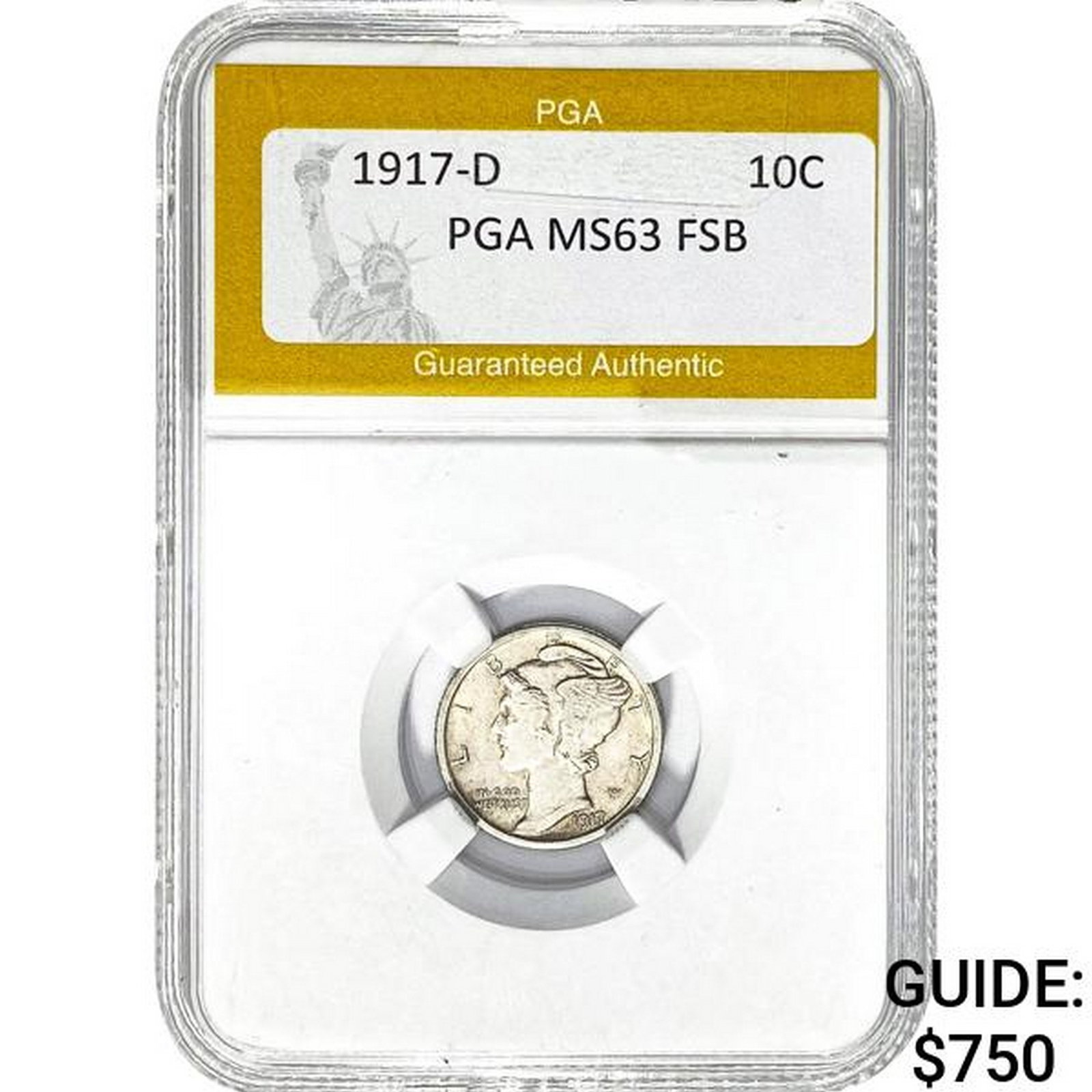 1917-D Mercury Dime PGA MS63 FSB: 1917-D Mercury Dime PGA MS63 FSB