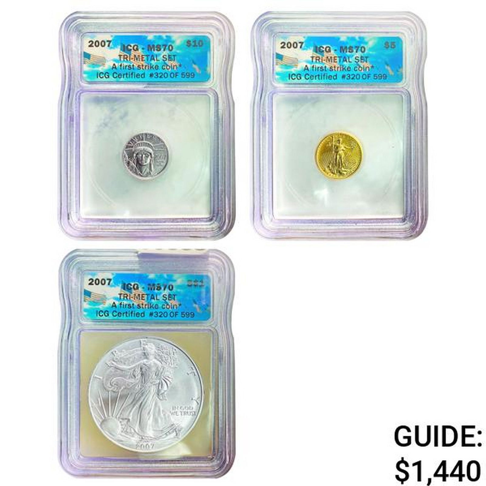 [3]2007 Tri-Metal Set $1-$10 MS70 (1 of 2)