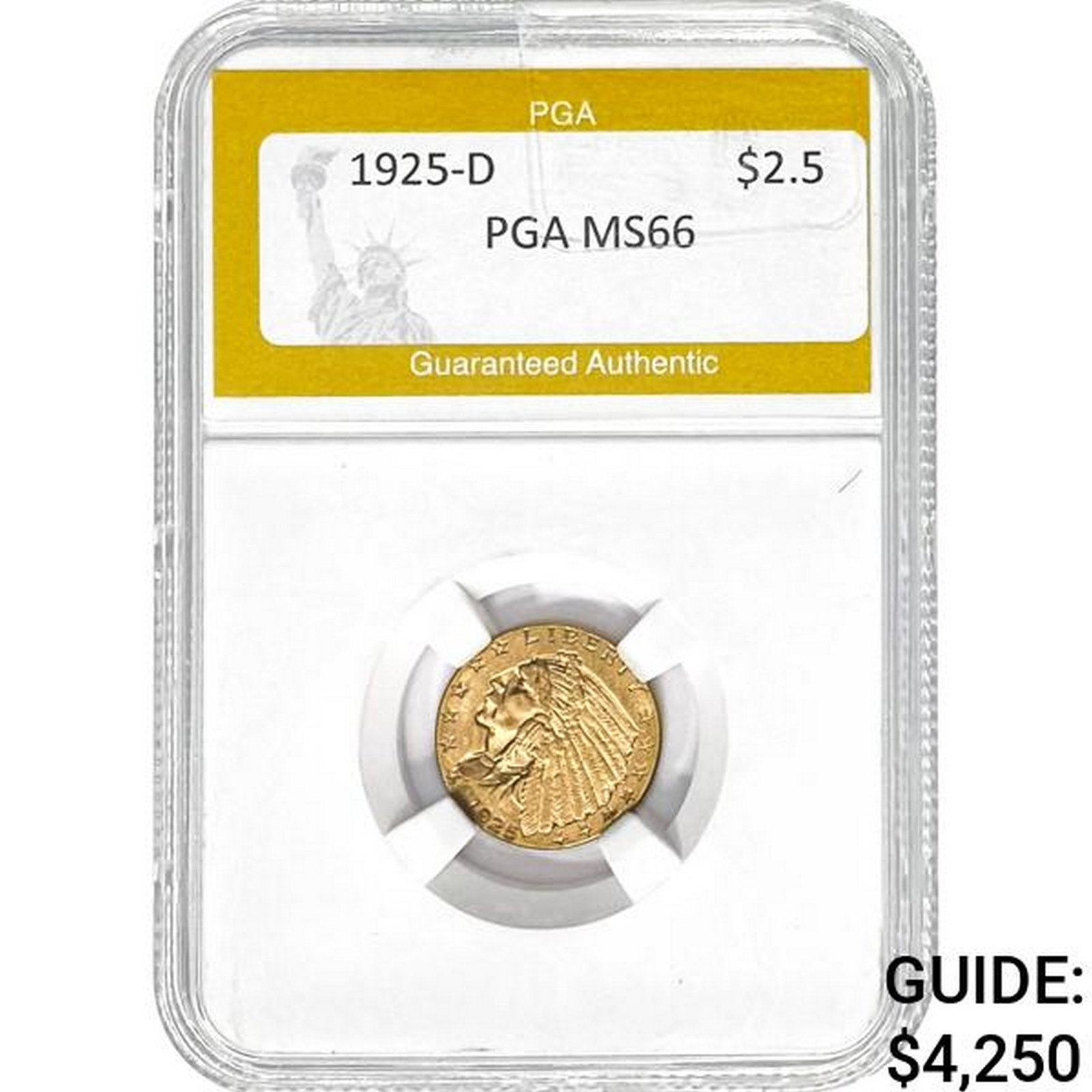 1925-D $2.5 Indian Head PGA MS66: 1925-D $2.5 Indian Head PGA MS66