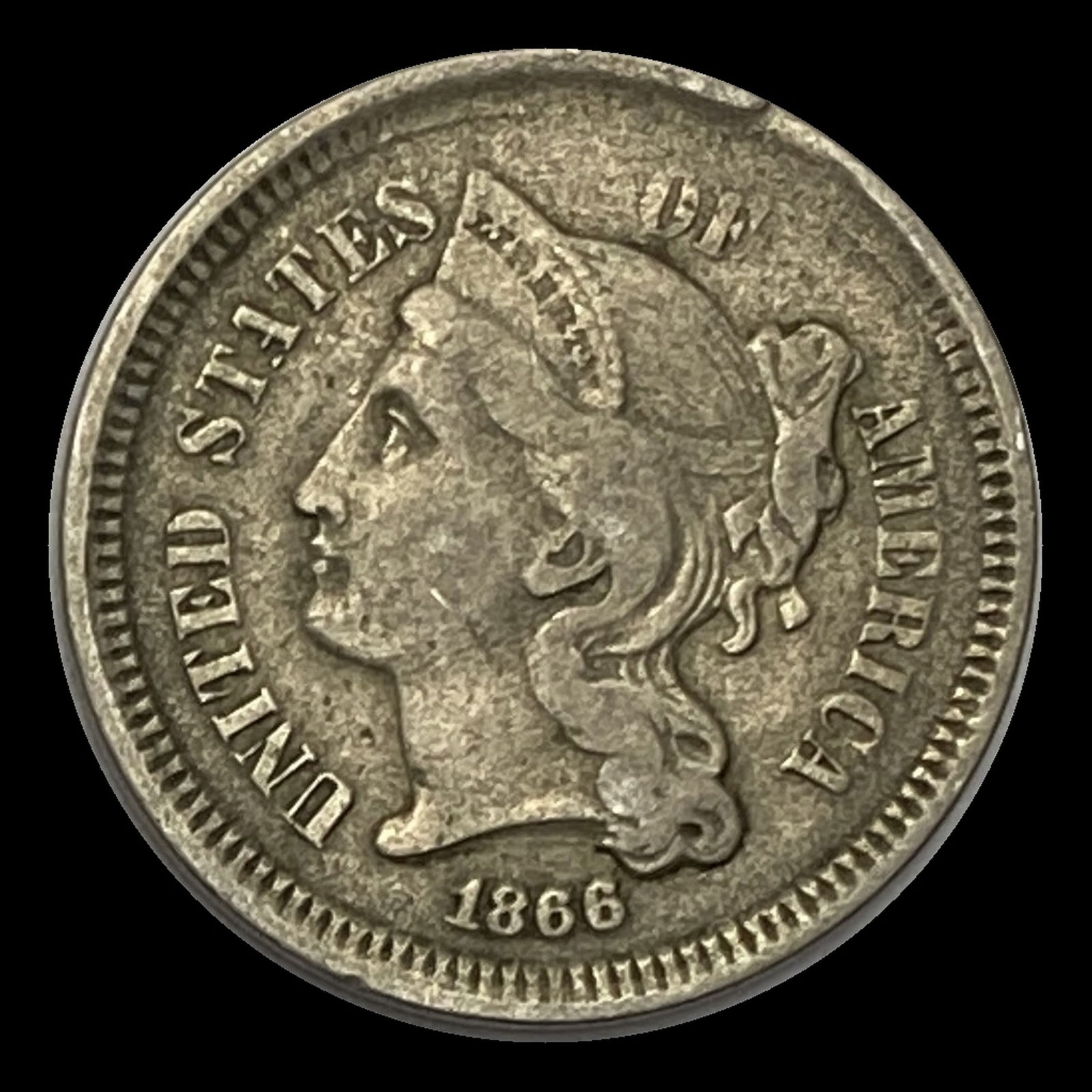 1866 Nickel Three-Cent Piece LIGHTLY CIRCULATED (1 of 2)
