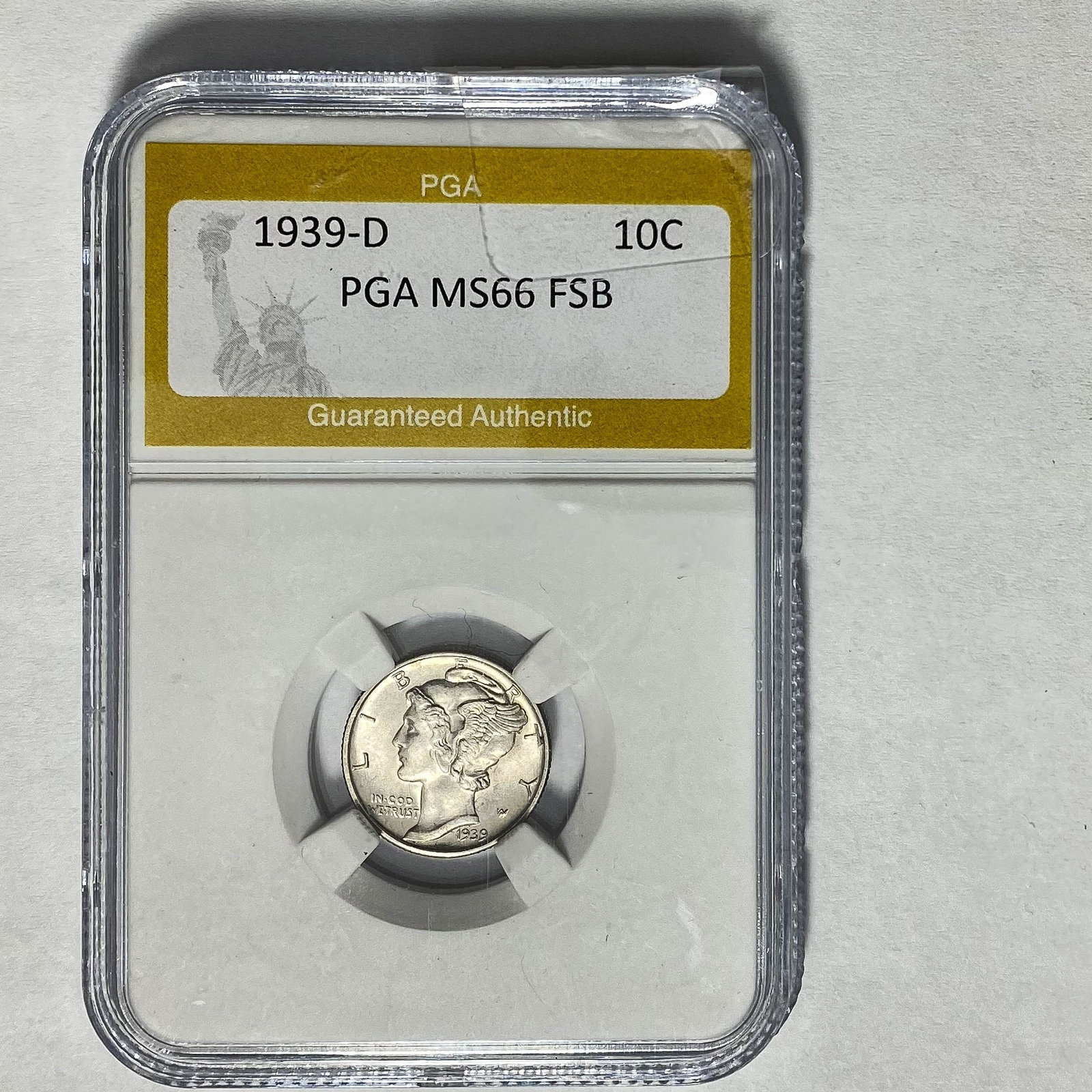 1939-D Mercury Dime PGA MS66 FSB: 1939-D Mercury Dime PGA MS66 FSB