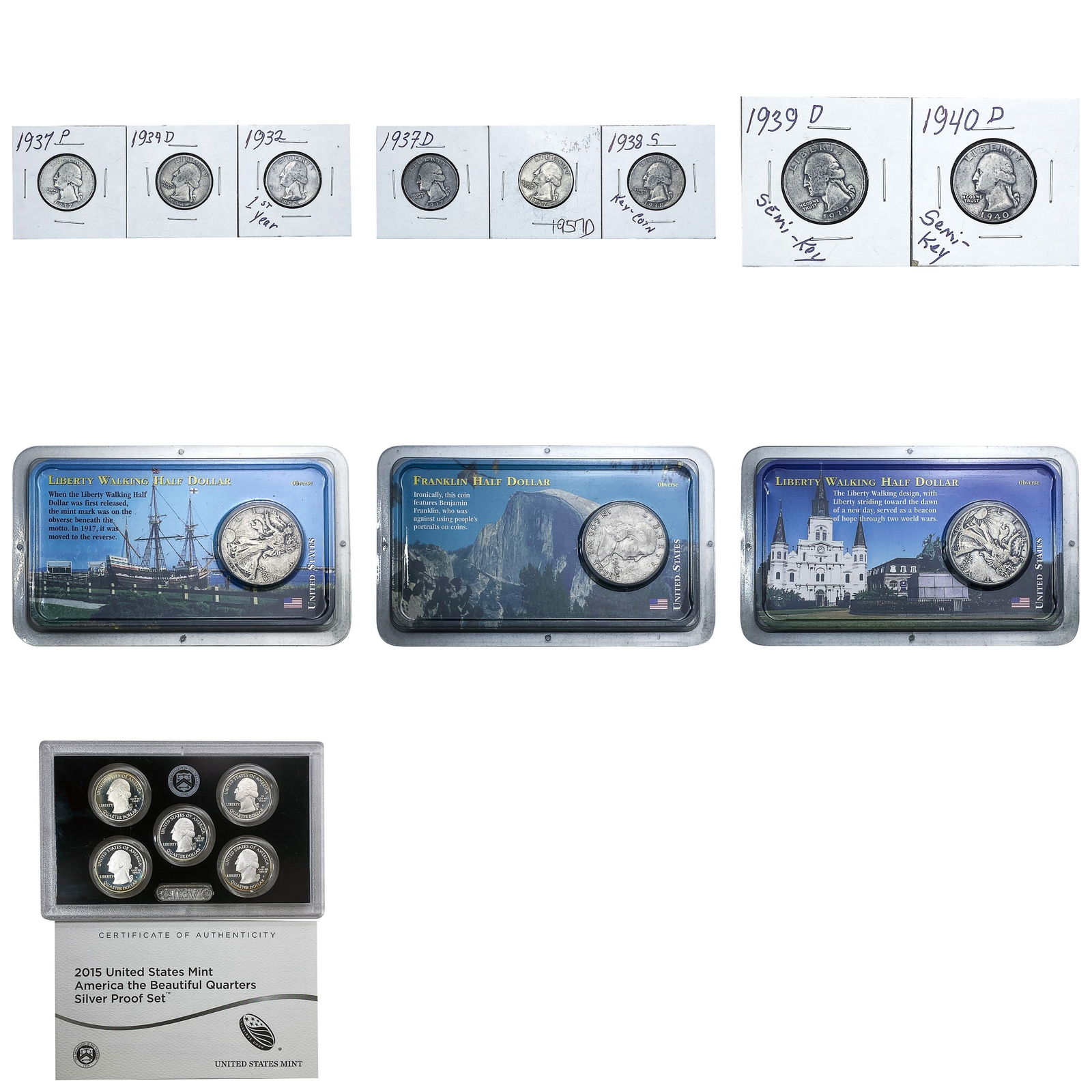 1932-2015 US Silver Coinage Lot [16 Coins] (1 of 2)
