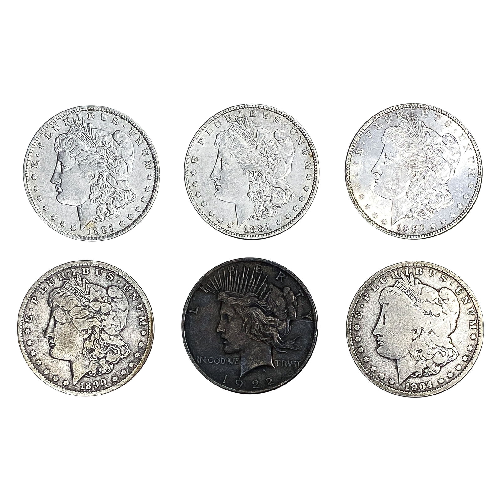 1881-1922 Varied Date Morgan and Peace Silver Dollar Lot [6 Coins] (1 of 2)