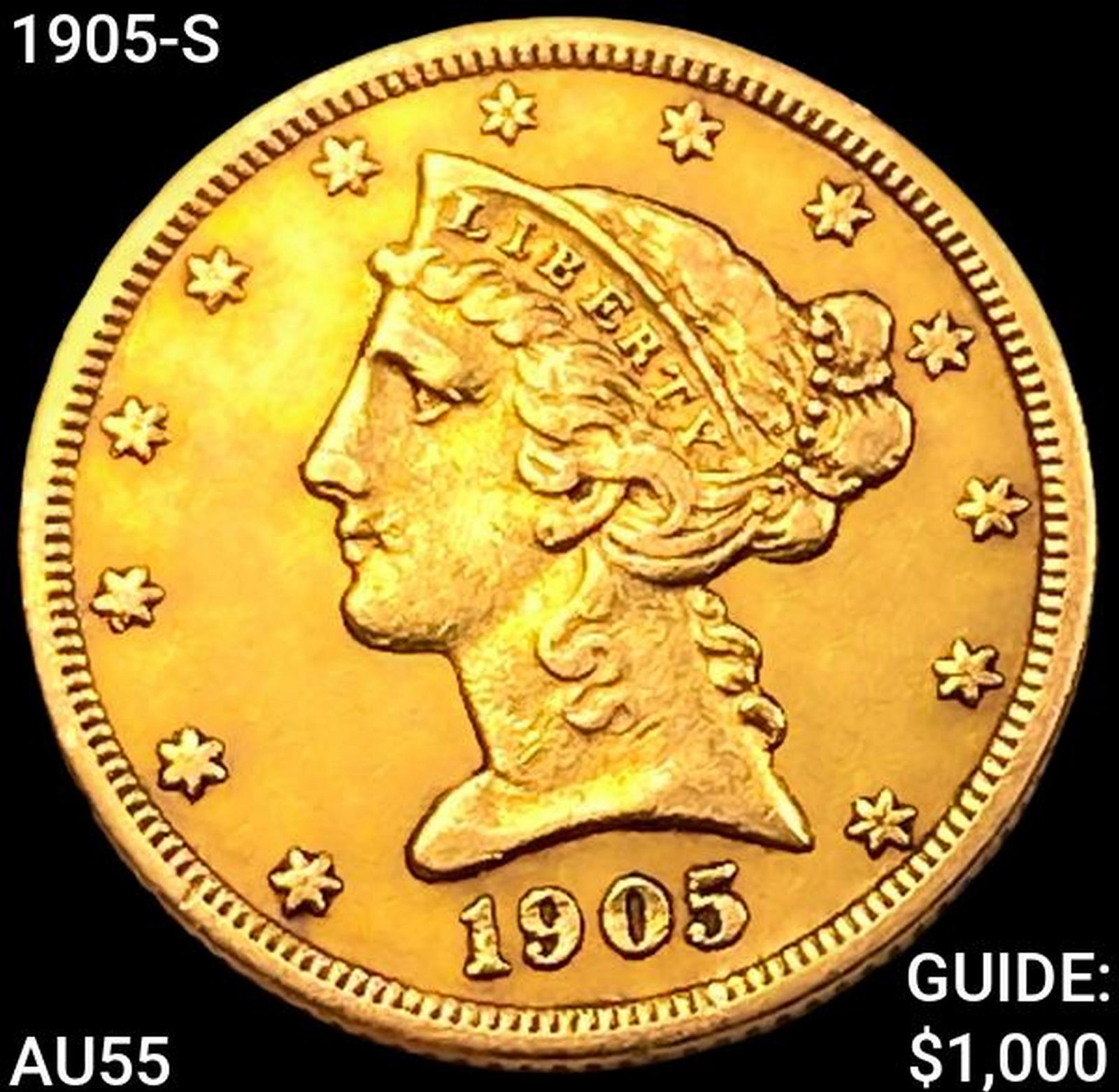 1905-S $5 Gold Half Eagle HIGH GRADE: 1905-S $5 Gold Half Eagle HIGH GRADE