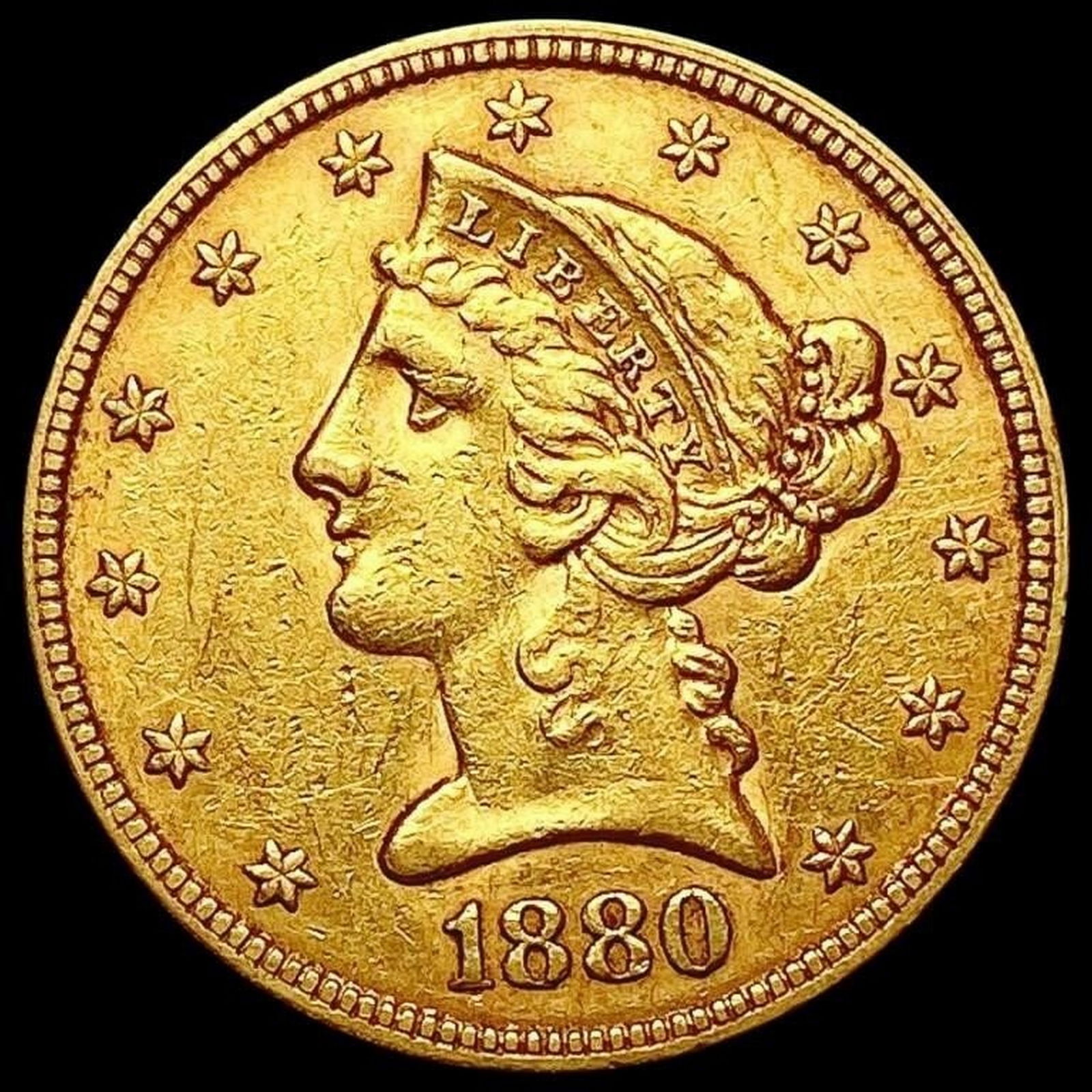 1880 $5 Gold Half Eagle CLOSELY UNCIRCULATED (1 of 2)