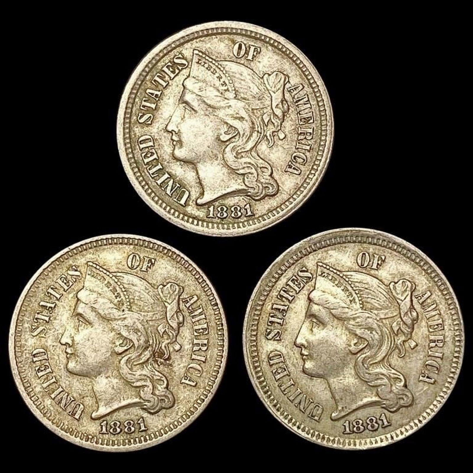 [3] 1881 Nickel Three Cent CHOICE AU (1 of 2)