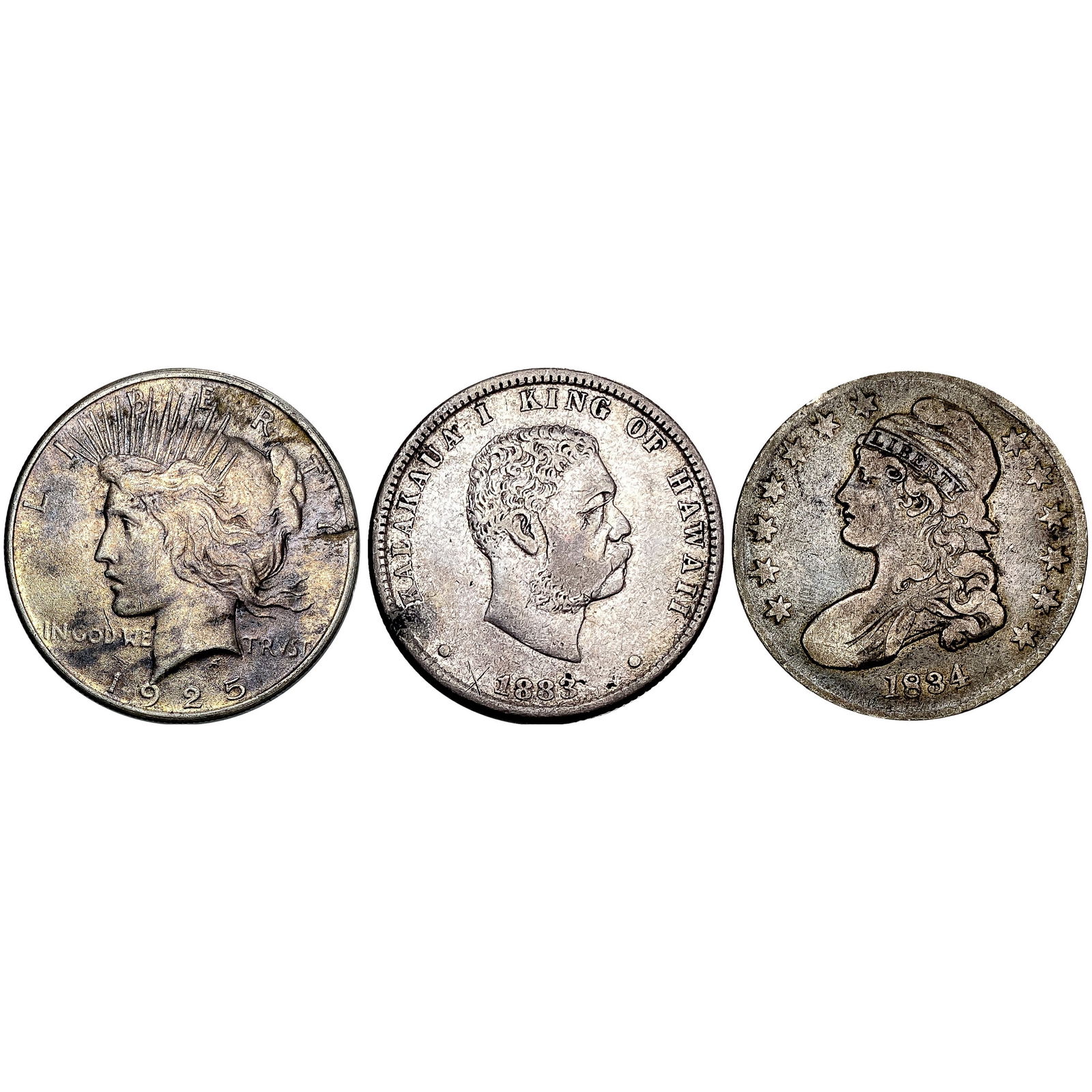 1925 Peace $1/1834 50C/1883 Kingdom of Hawaii 25C (1 of 2)