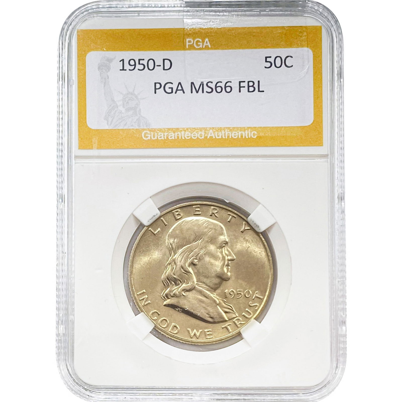 1950-D 50C Franklin Half Dollar PGA MS66 FBL (1 of 2)