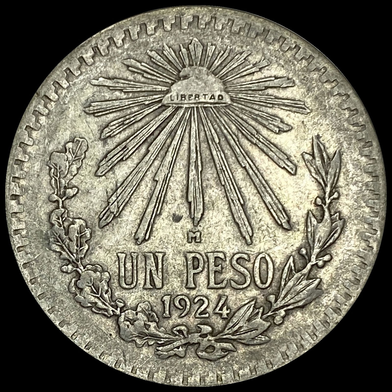 1924-M Mexico Silver Peso NEARLY UNCIRCULATED (1 of 2)