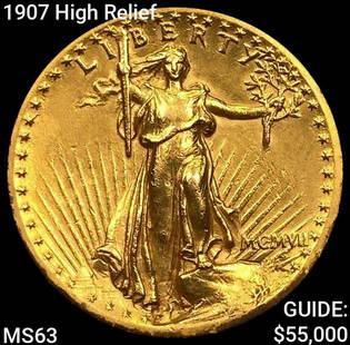 1907 High Relief $20 Gold Double Eagle CHOICE BU: 1907 High Relief $20 Gold Double Eagle CHOICE BU