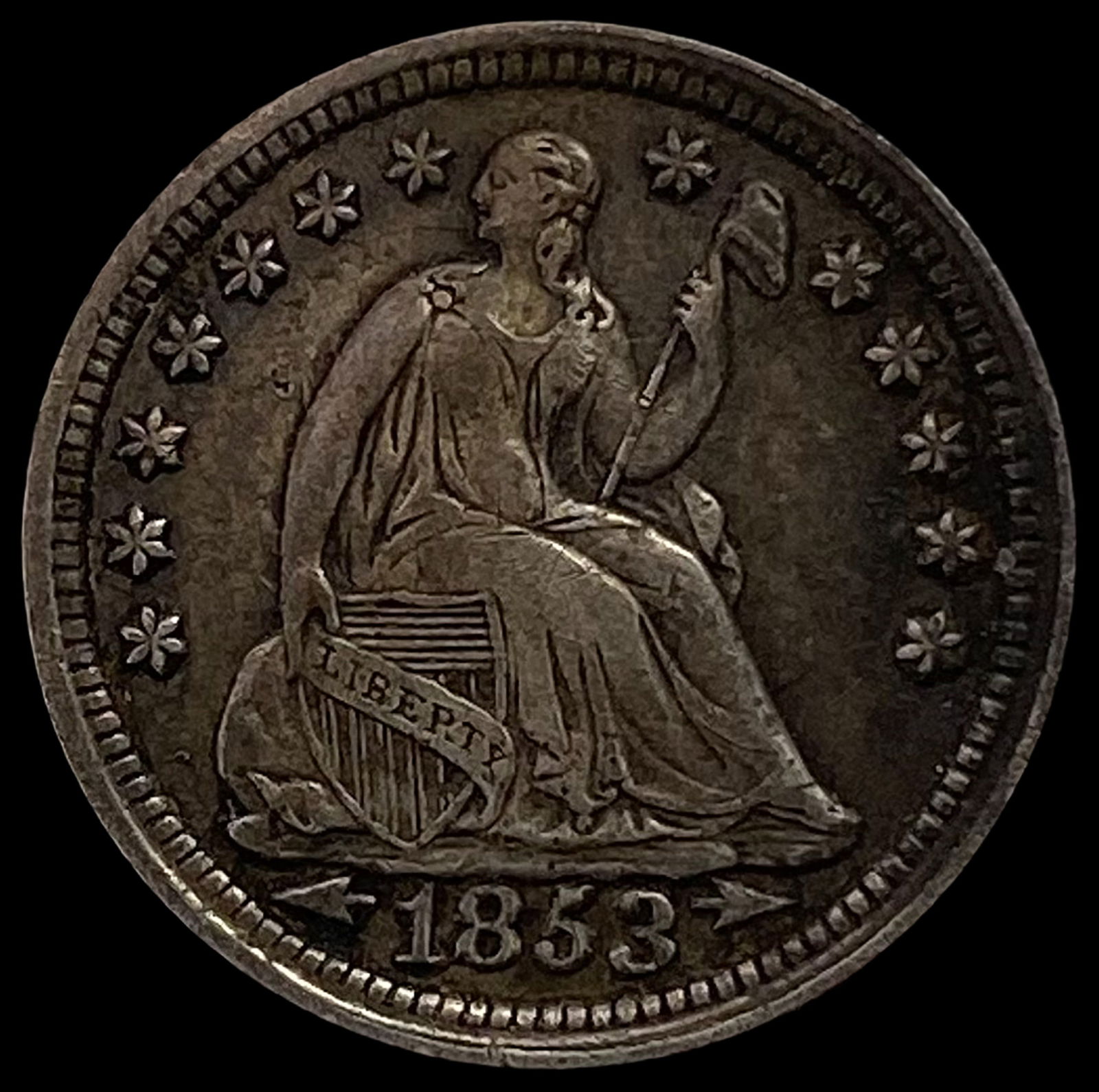 1853 SILVER Seated Liberty Half Dime LIGHTLY CIRCULATED (1 of 2)