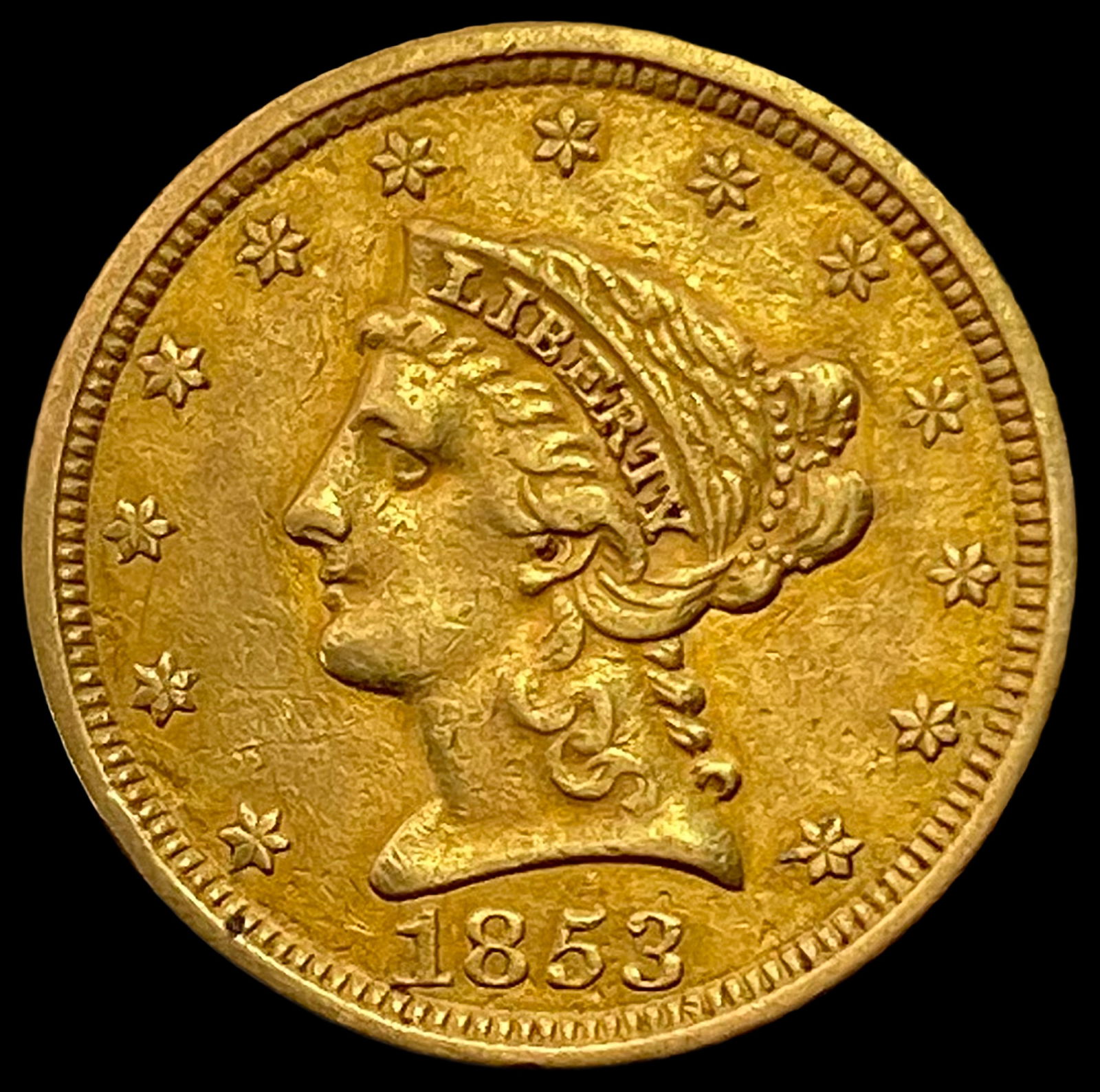1853 GOLD $2.50 Liberty Head Quarter Eagle ABOUT UNCIRCULATED (1 of 2)