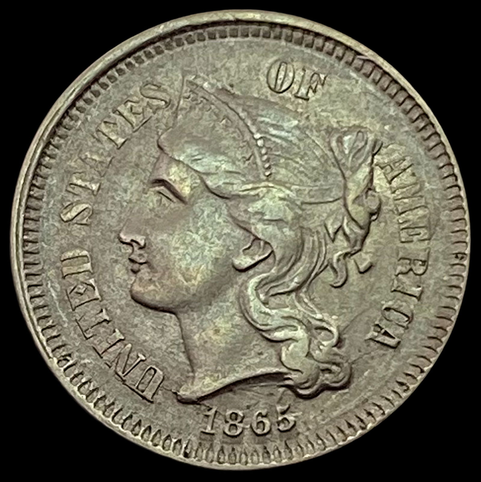 1865 Three-Cent Nickel CLOSELY UNCIRCULATED (1 of 2)