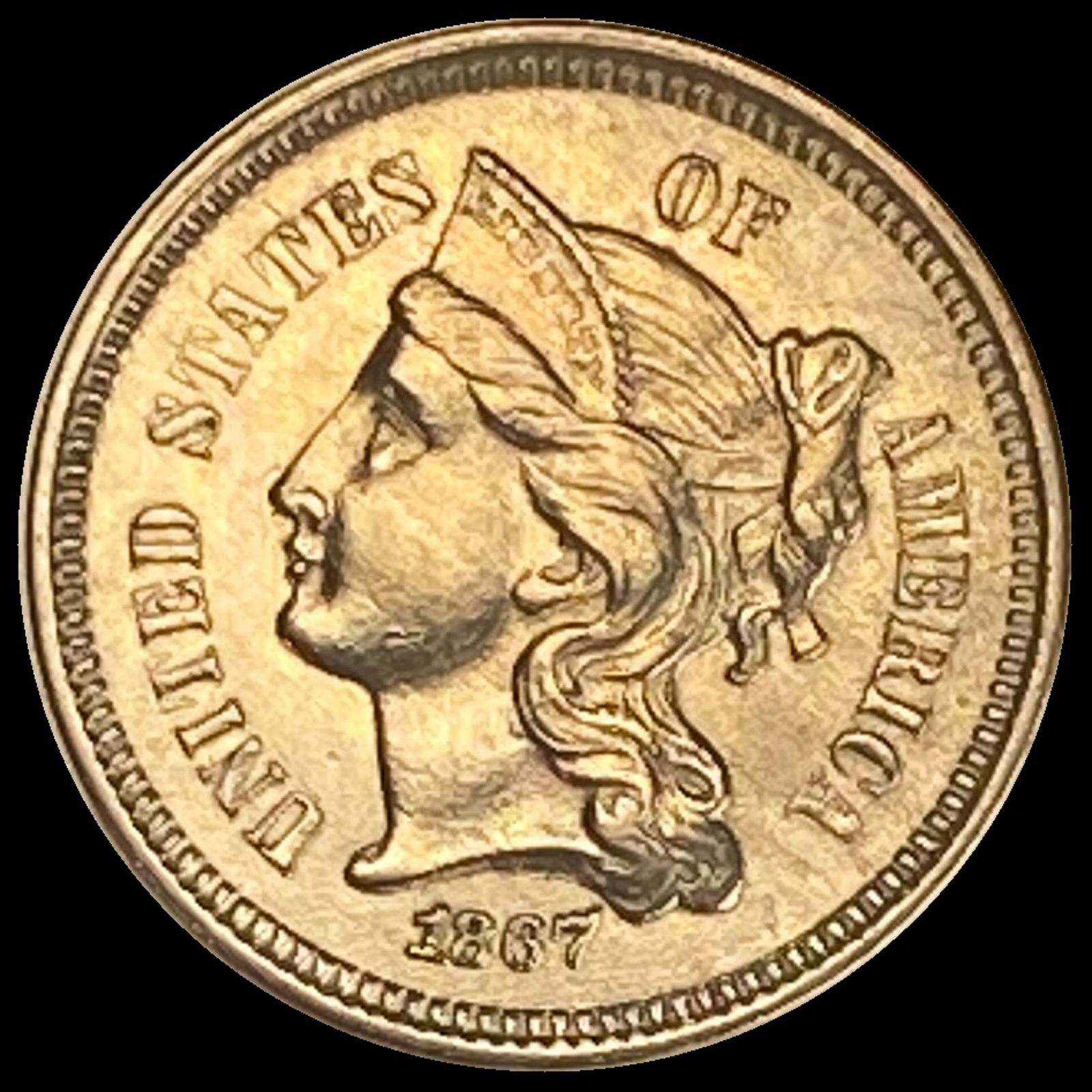 1867 Nickel Three-Cent Piece NEARLY UNCIRCULATED (1 of 2)