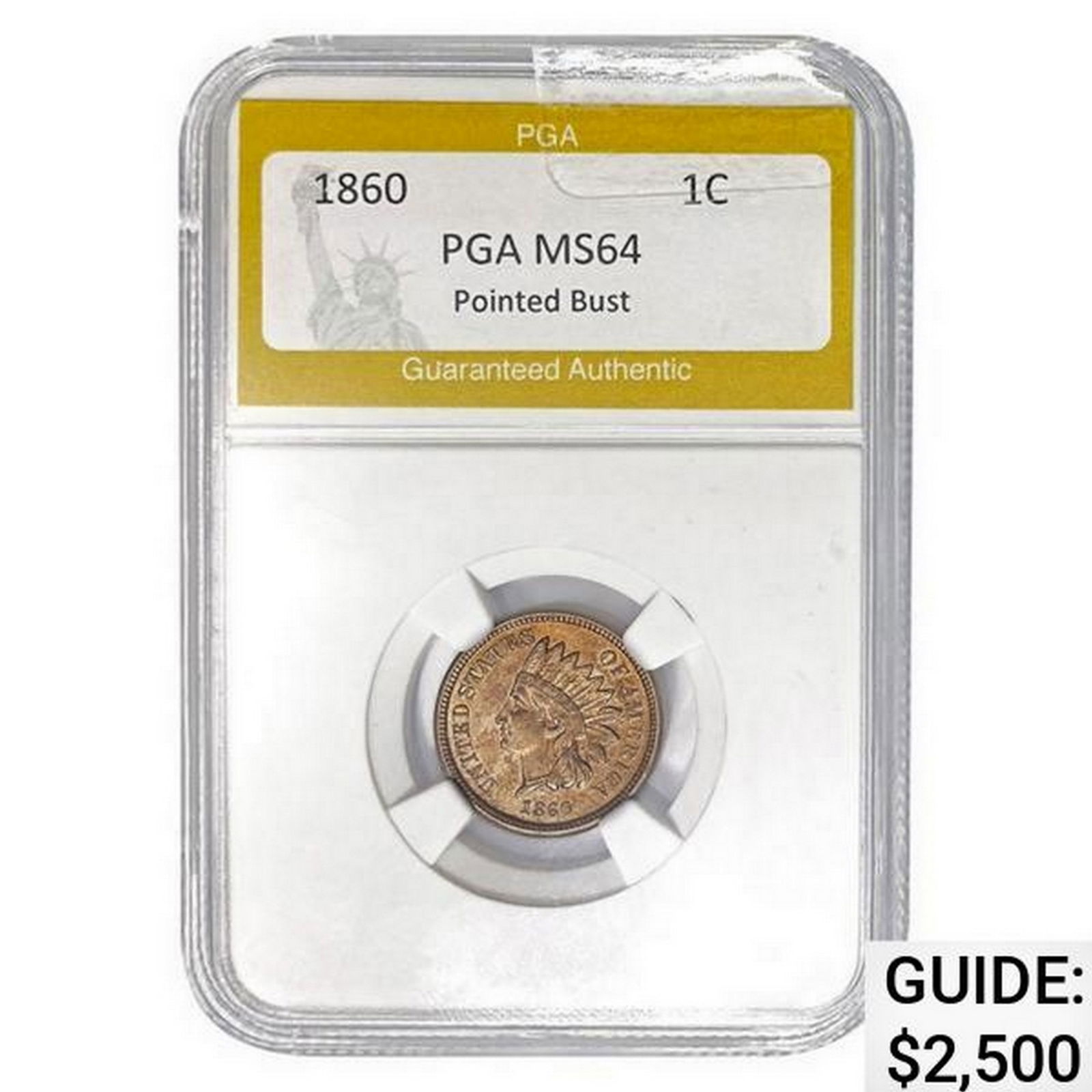 1860 1C Pointed Bust PGA MS64  MS64 (1 of 2)