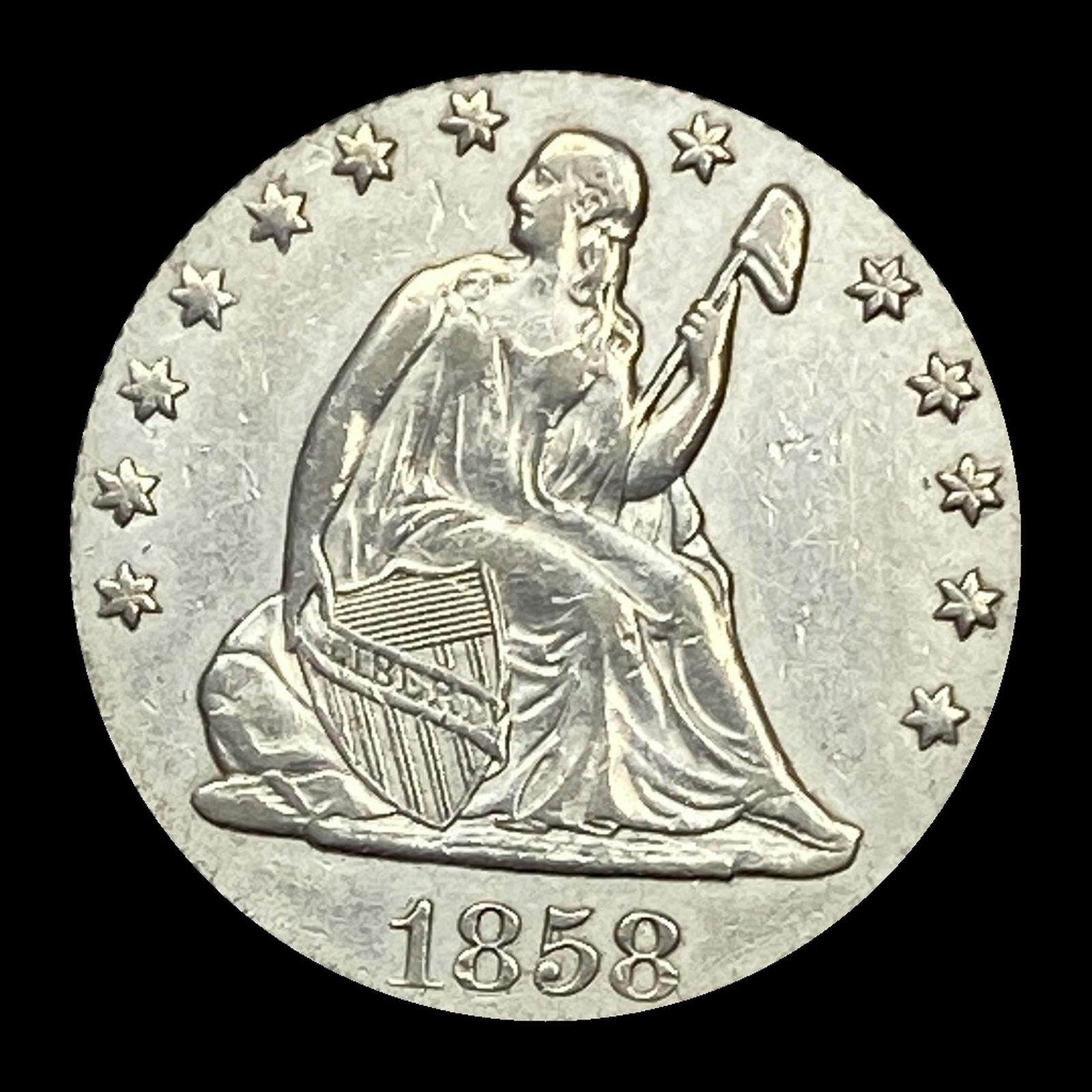 1858 Seated Liberty Quarter CLOSELY UNCIRCULATED (1 of 2)