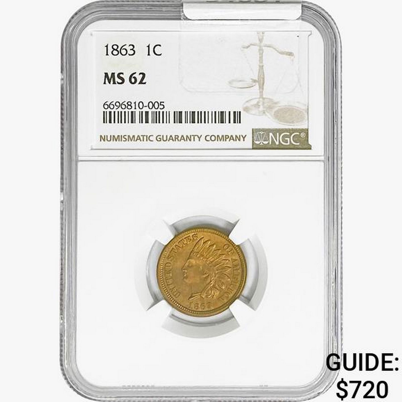 1863 Indian Head Cent NGC MS62 (1 of 2)