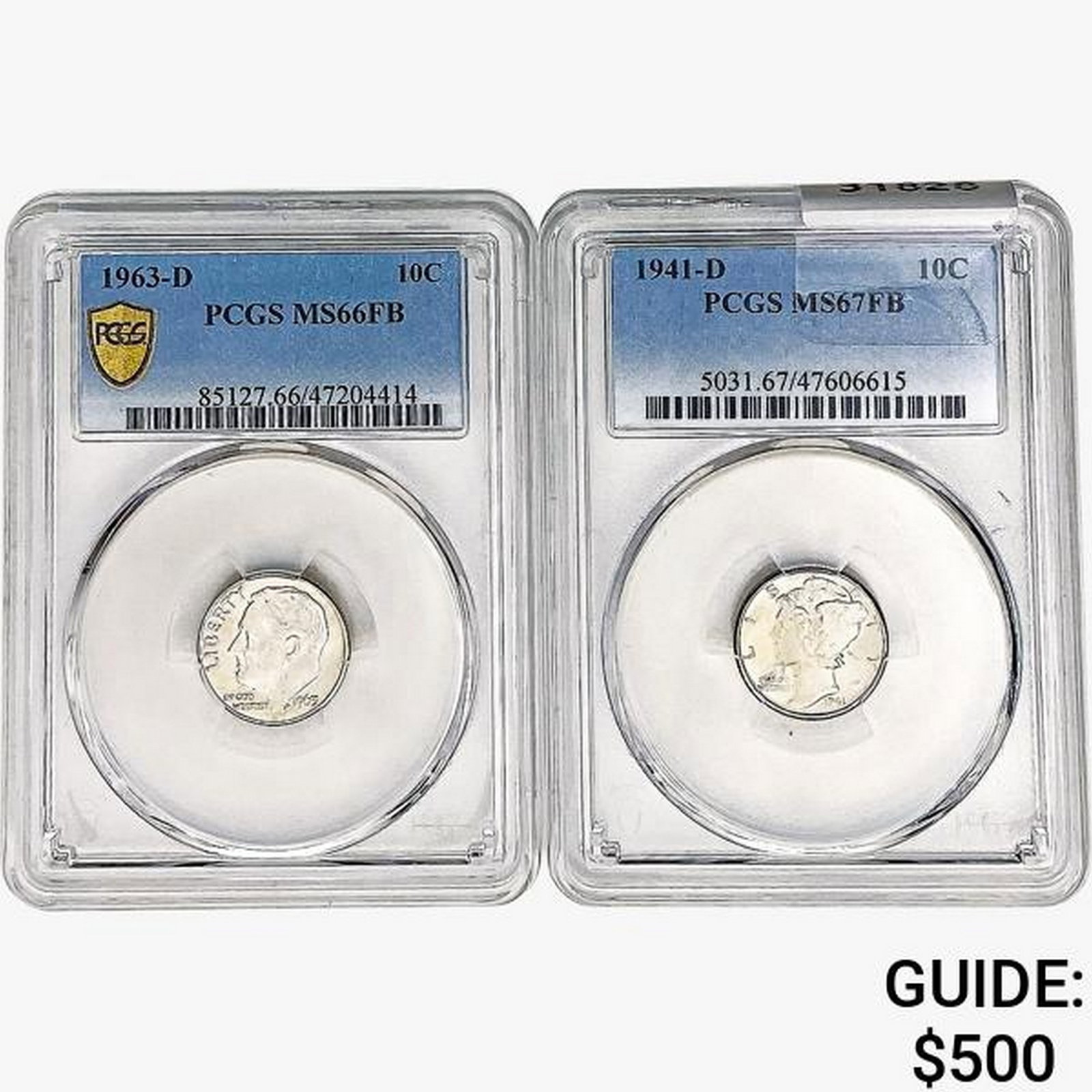 [2]1941/1963-D 10C Mercury/Roosevelt PCGS MS66/67 FB (1 of 2)