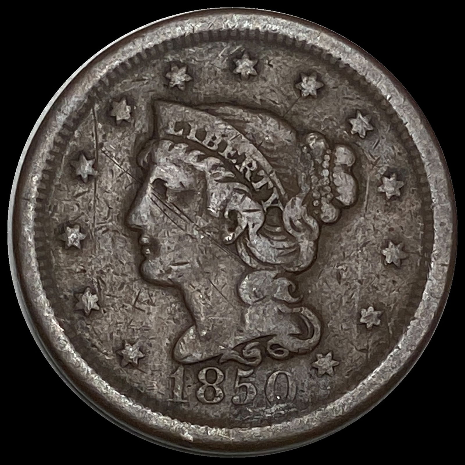 1850 Braided Hair Large Cent LIGHTLY CIRCULATED (1 of 2)