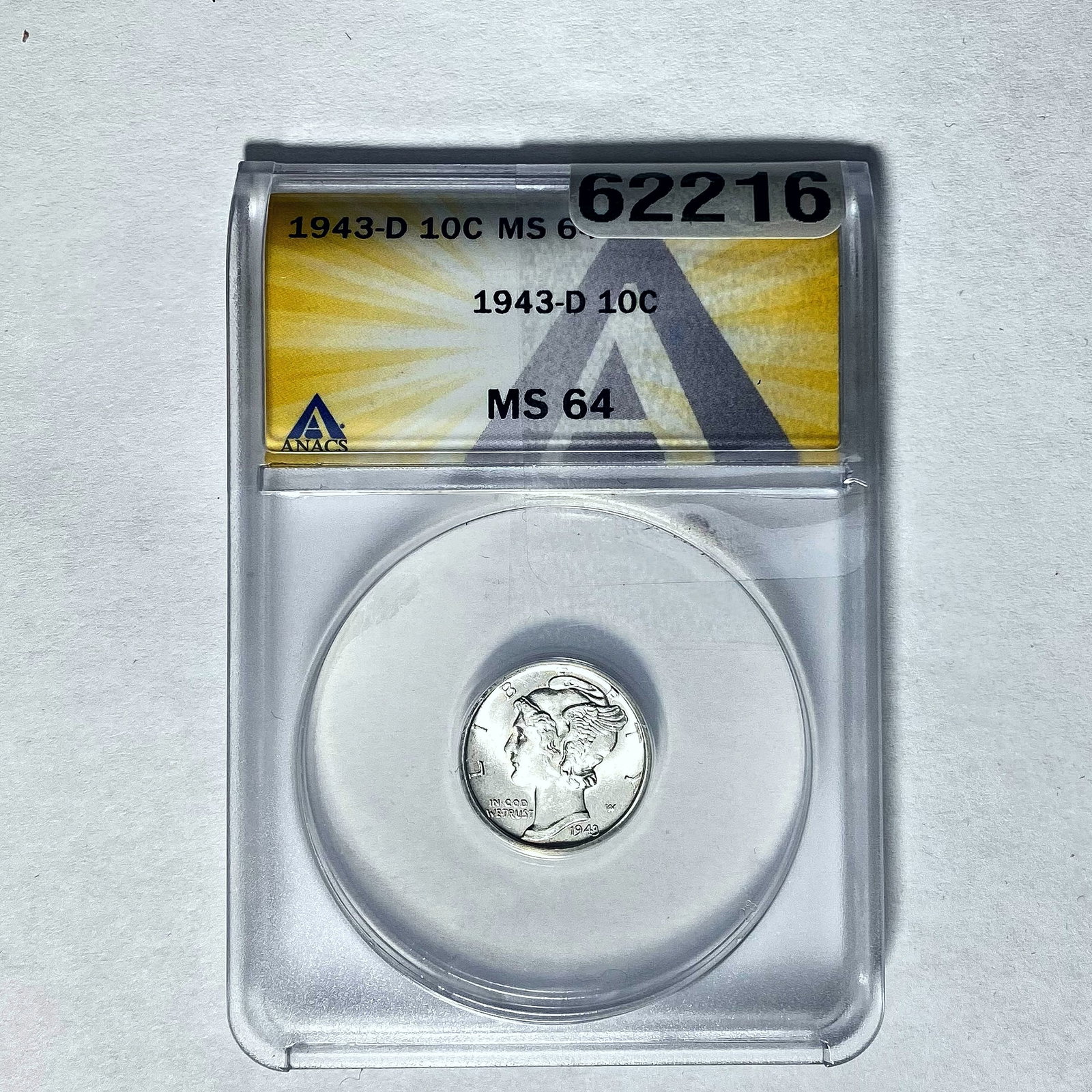 1943-D 10C Mercury ANACS MS 64: 1943-D 10C Mercury ANACS MS 64