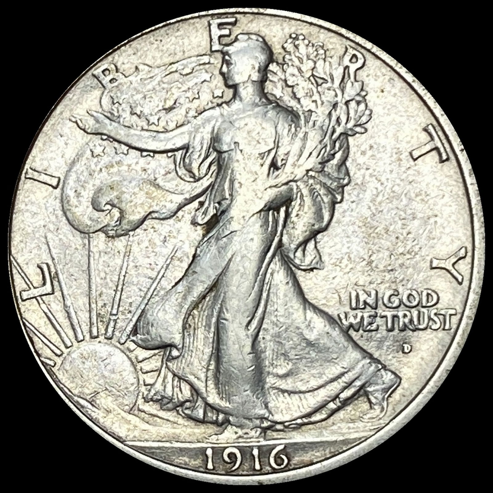 1916-D Silver Half Dollar Walking Liberty LIGHTLY CIRCULATED (1 of 2)