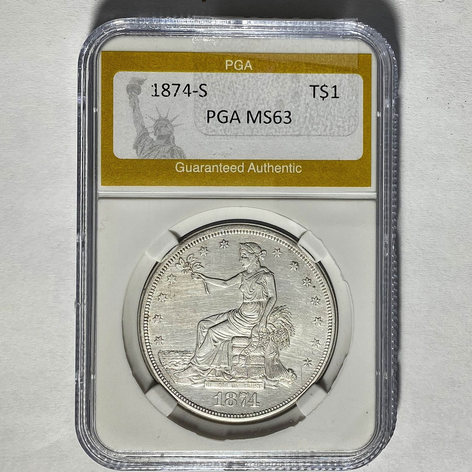 1874-S Silver Trade Dollar PGA MS63 (1 of 2)