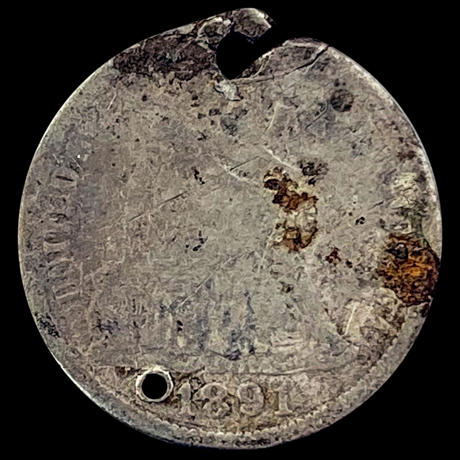 1891 heavily worn and damaged Silver Coin NICELY CIRCULATED (1 of 2)