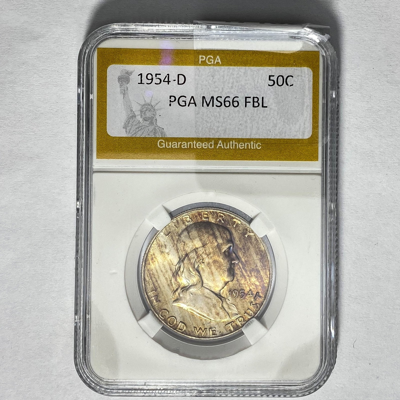1954-D Franklin Half Dollar PGA MS66 FBL: 1954-D Franklin Half Dollar PGA MS66 FBL