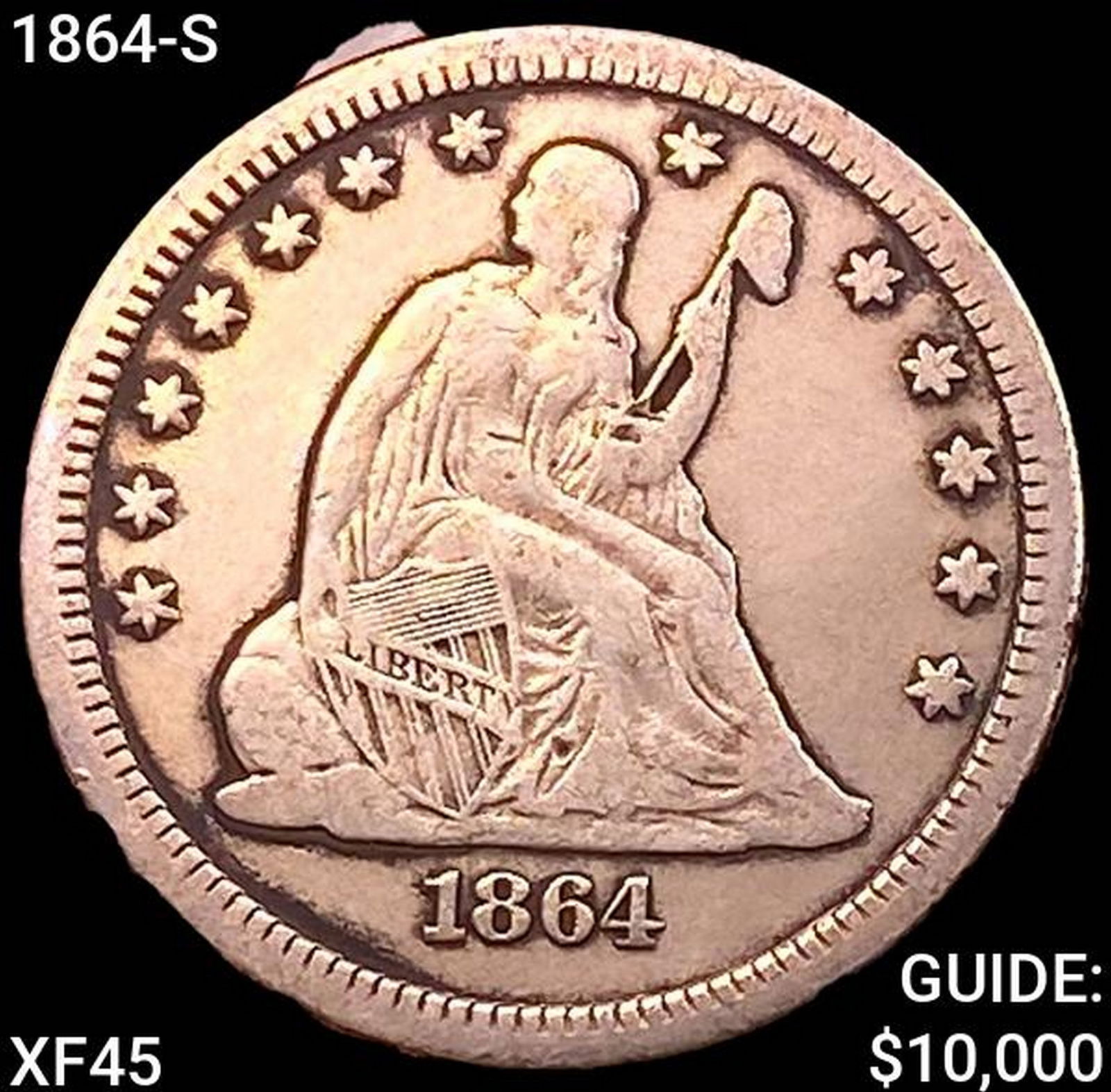 1864-S Seated Liberty Quarter NEARLY UNCIRCULATED (1 of 2)