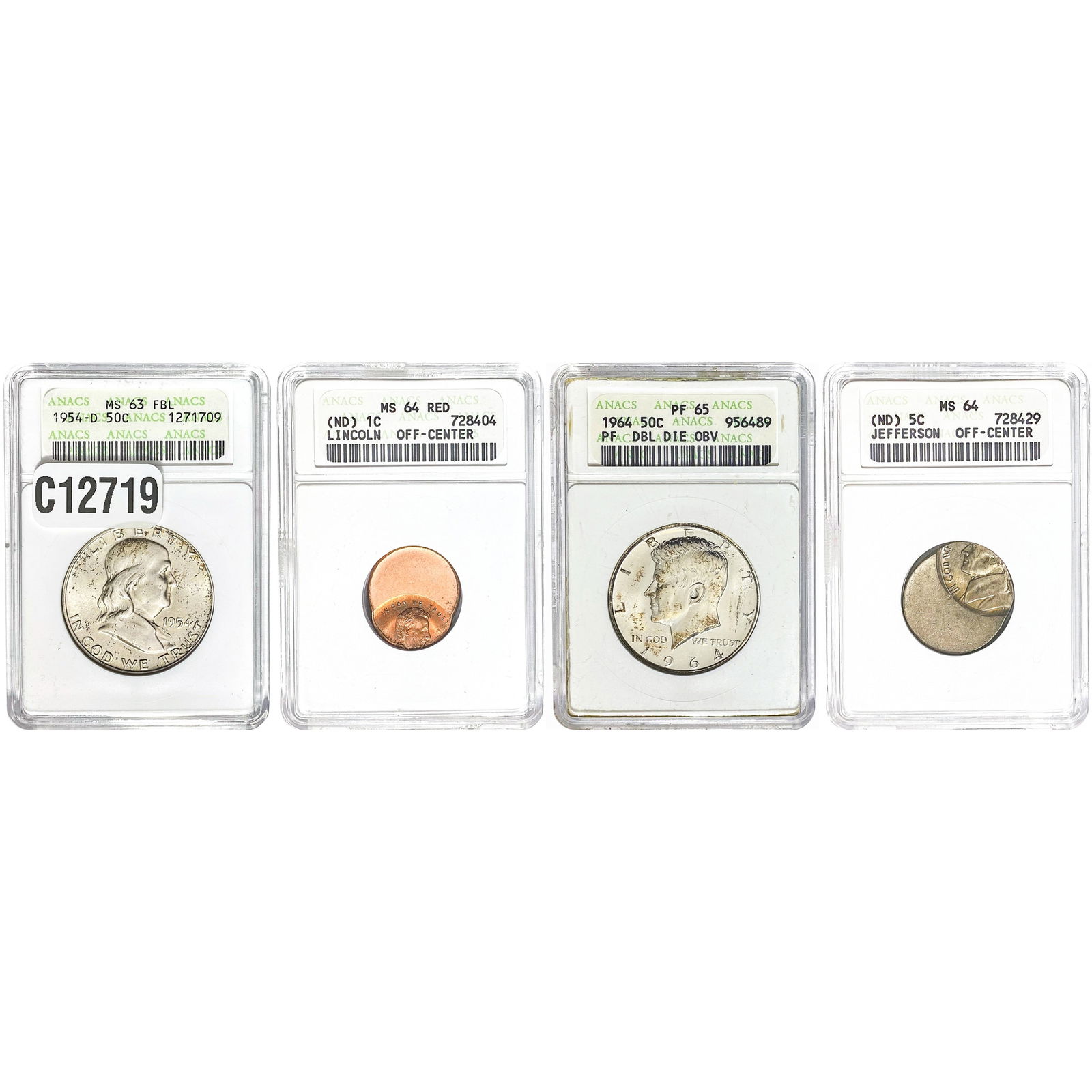 1954-1964 [4] U.S. Error Coins/ Half Dollars ANACS MS/P (1 of 9)